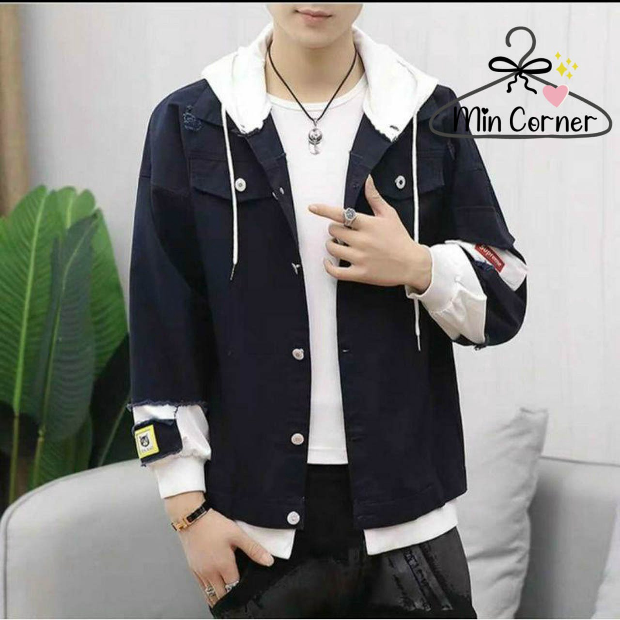 Alternative view of Áo Khoác Jean Unisex Nam Nữ, Phối Nón Nỉ Cao Cấp Mak3 - Min Corner