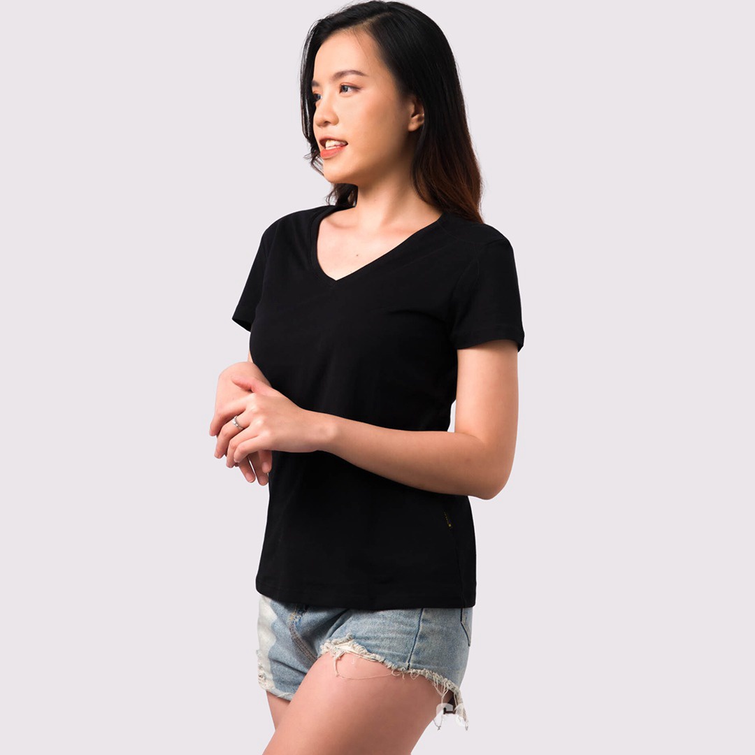 Alternative view of Áo Thun Nữ Cổ Tim Đen 100% Cotton Cao Cấp - Gold Rhino