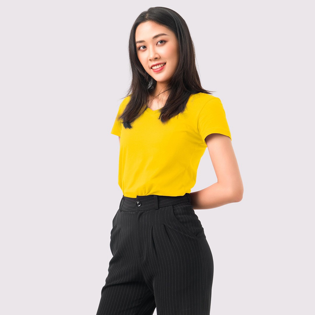 Alternative view of Áo Thun Nữ Cổ Tim Vàng 100% Cotton Cao Cấp - Gold Rhino
