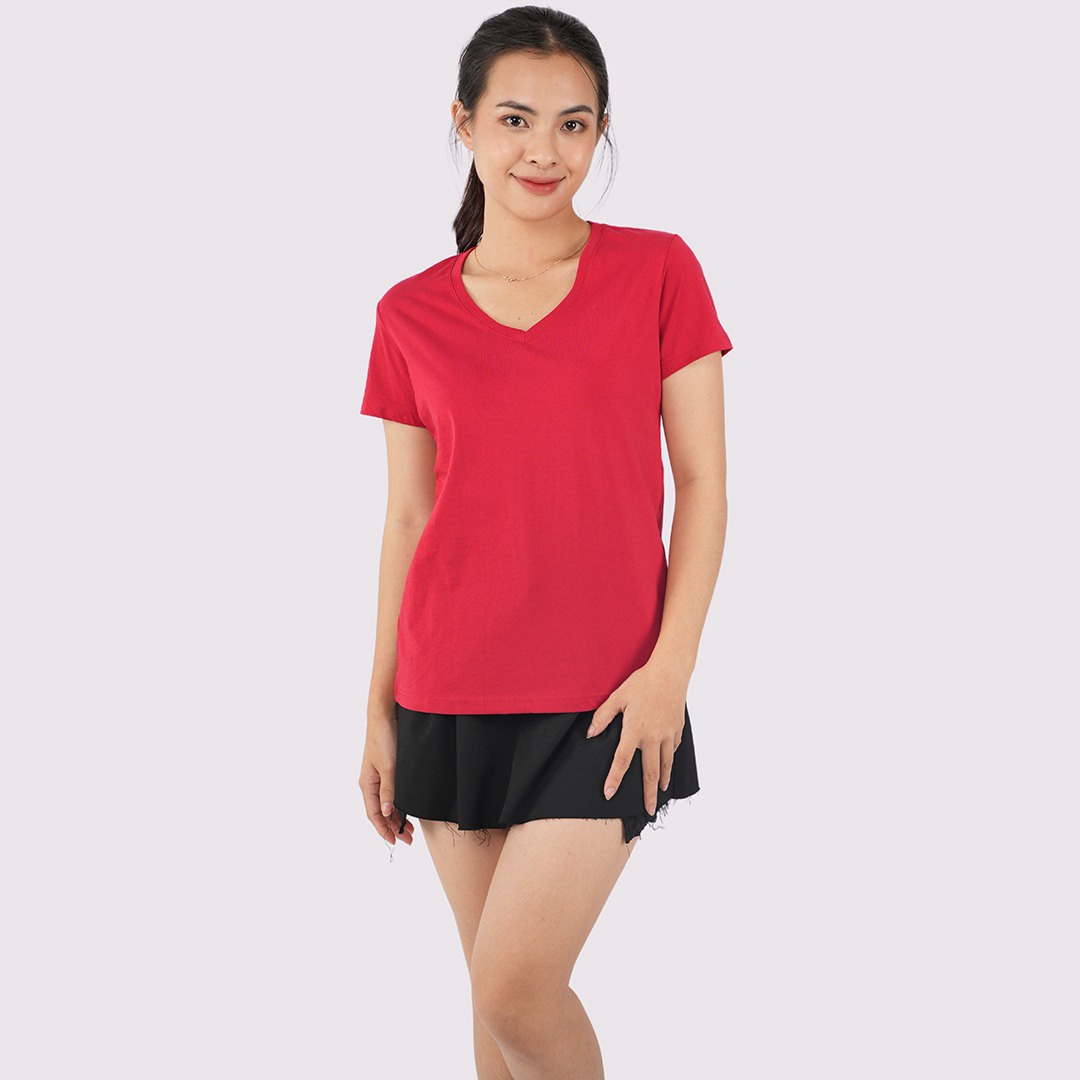 Alternative view of Áo Thun Nữ Cổ Tim Đỏ Tươi 100% Cotton Cao Cấp - Gold Rhino