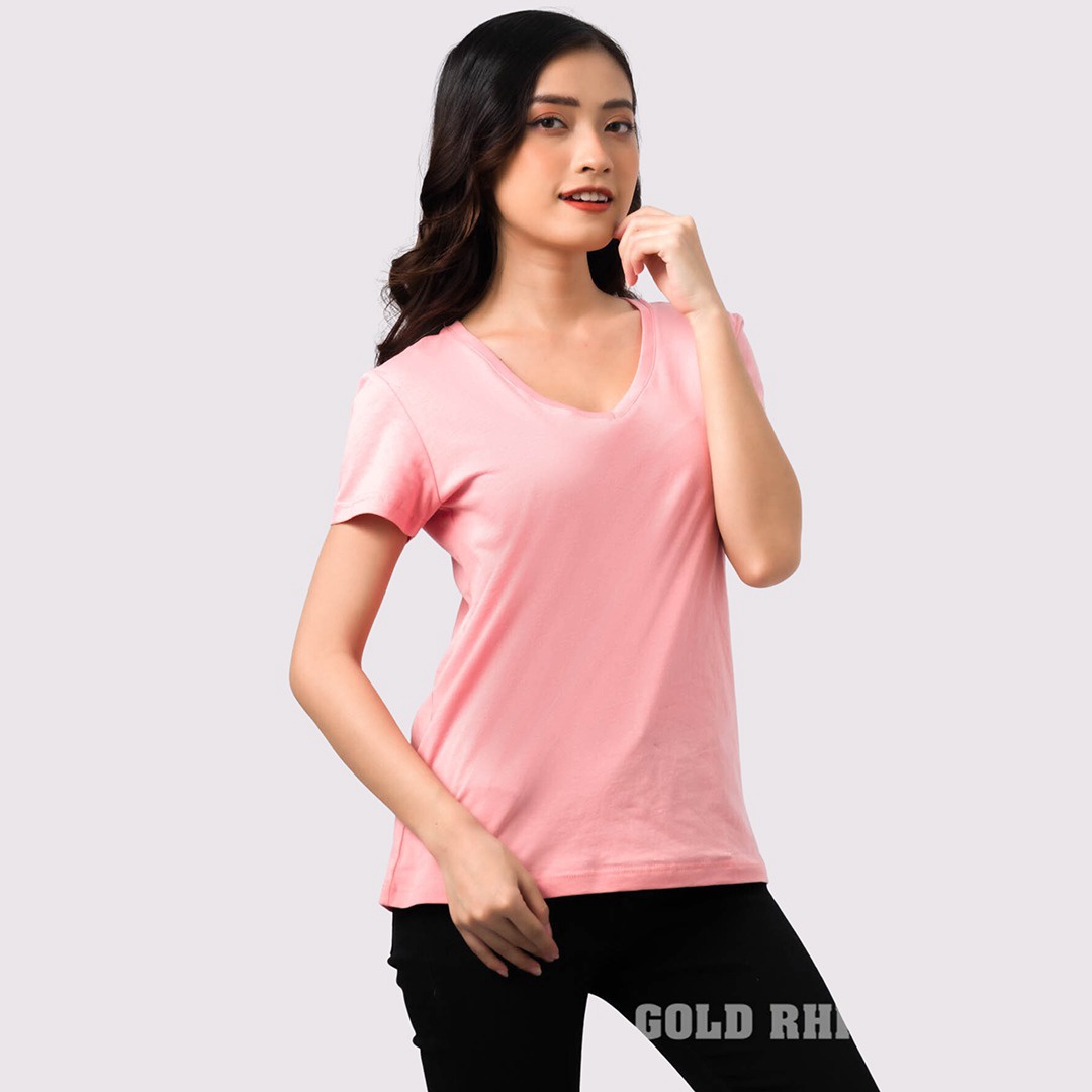 Alternative view of Áo Thun Nữ Cổ Tim Cà Rốt 100% Cotton Cao Cấp - Gold Rhino