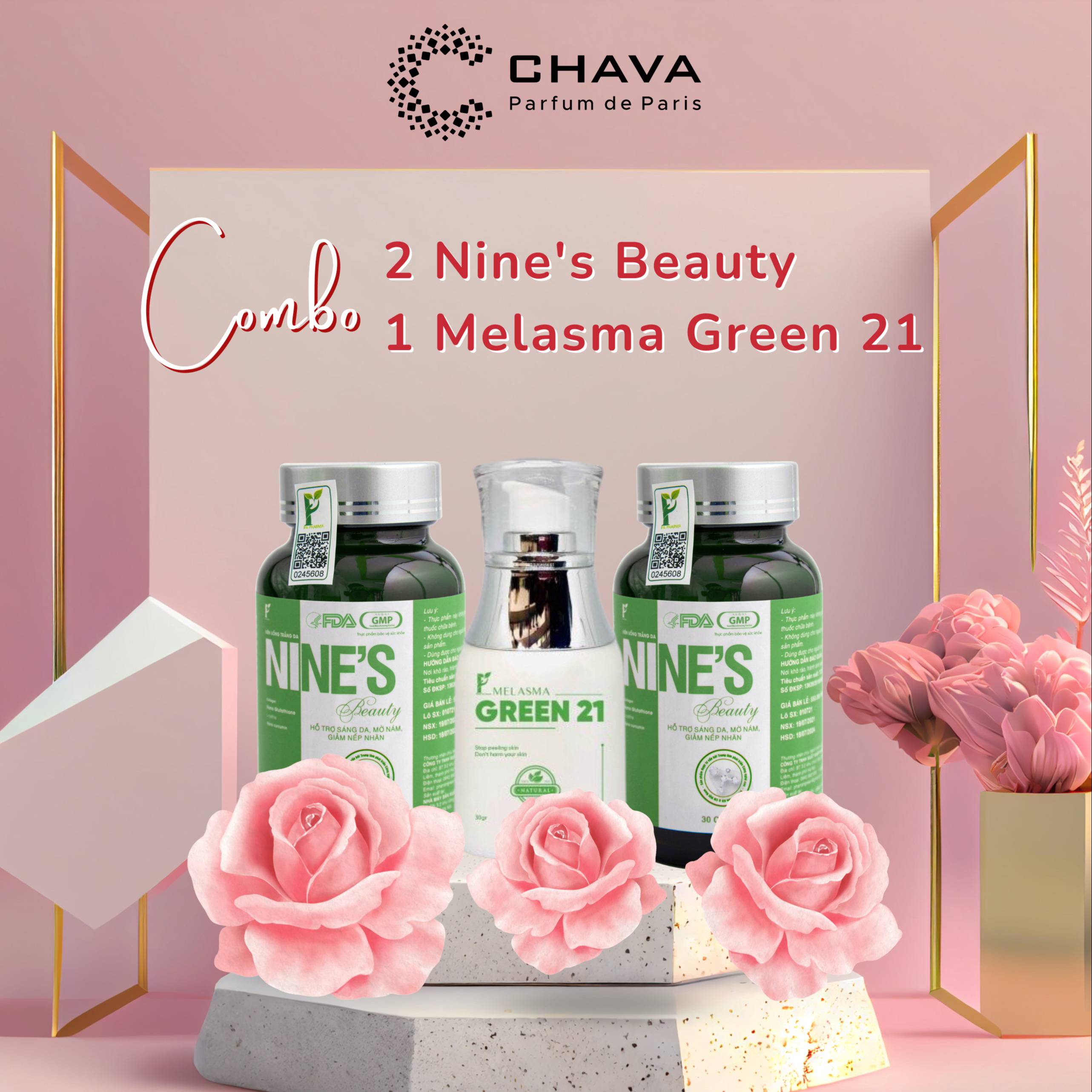 [combo] 2 Hộp Viên Uống Trắng Da Nine’s Beauty + 1 Melasma Green 21 - Phan An Green