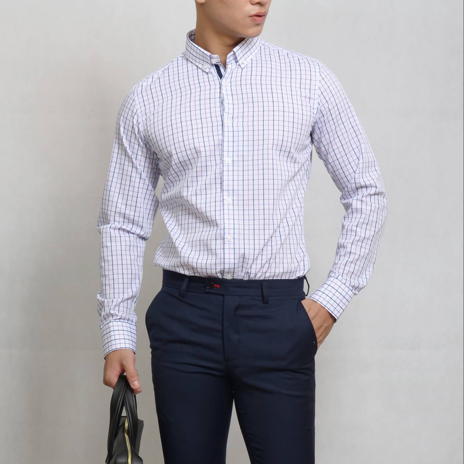 Alternative view of Áo Sơ Mi Kẻ Caro Nam Công Sở Dài Tay Cao Cấp Đẹp Slim Fit Buton Down Shirt Chống Nhăn Đỏ, Tím, Trắng - Tuto5