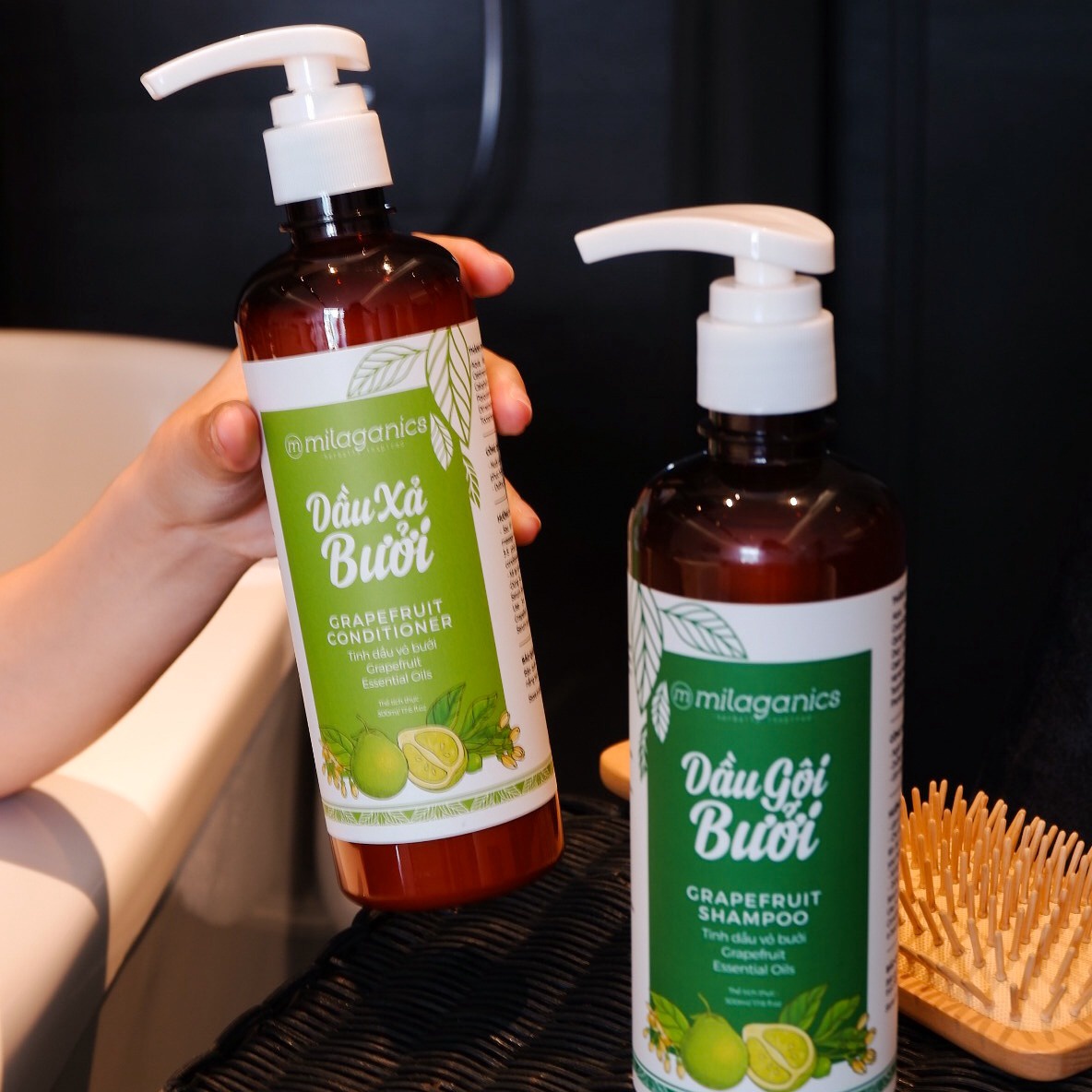 Alternative view of Combo Dầu Gội & Dầu Xả Bưởi Ngừa Rụng & Kích Thích Mọc Tóc Từ Tinh Dầu Bưởi Nguyên Chất Milaganics 500ml/chai