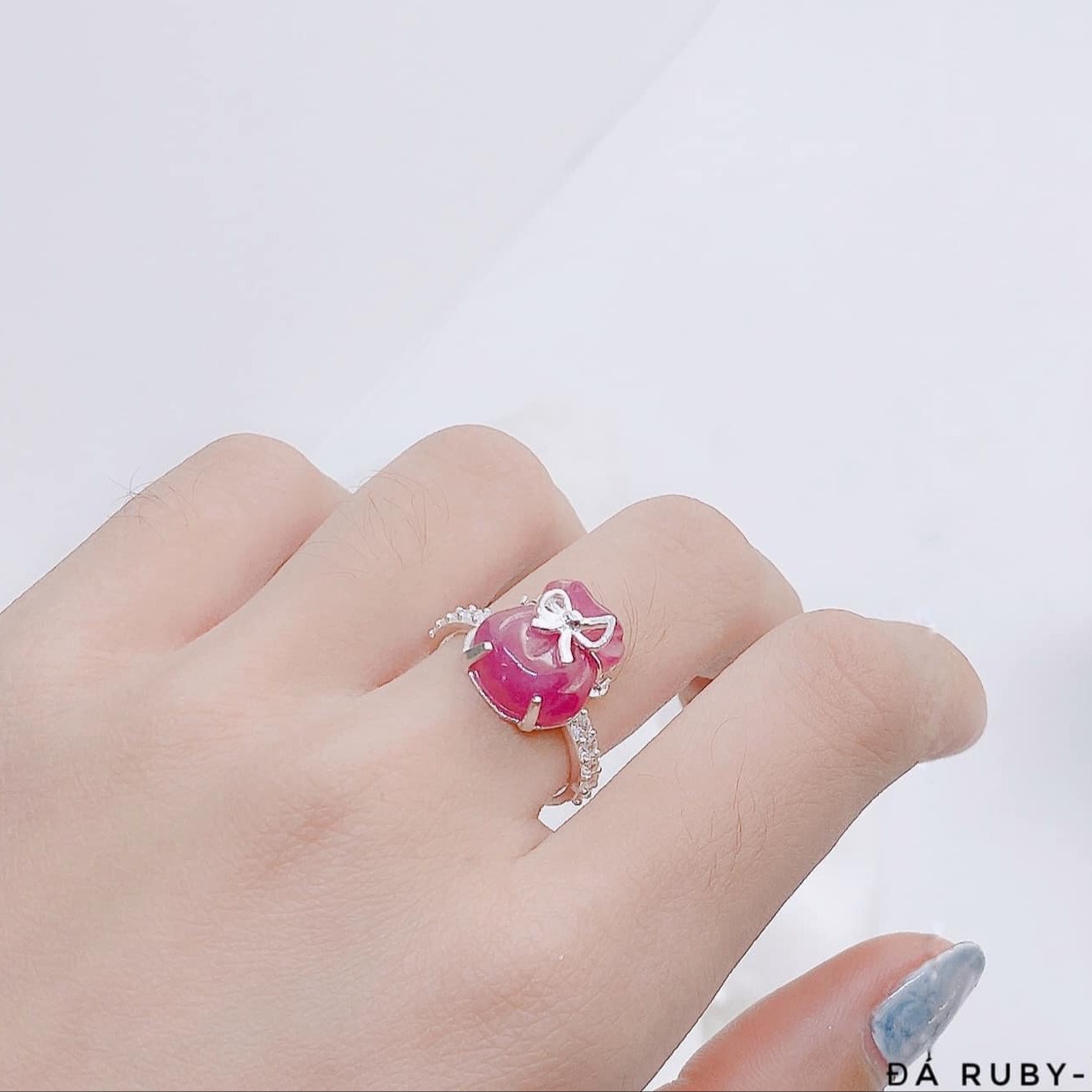 Nhẫn Túi Tiền Đá Ruby Thiên Nhiên Bọc Bạc Ta - Thắng Giang