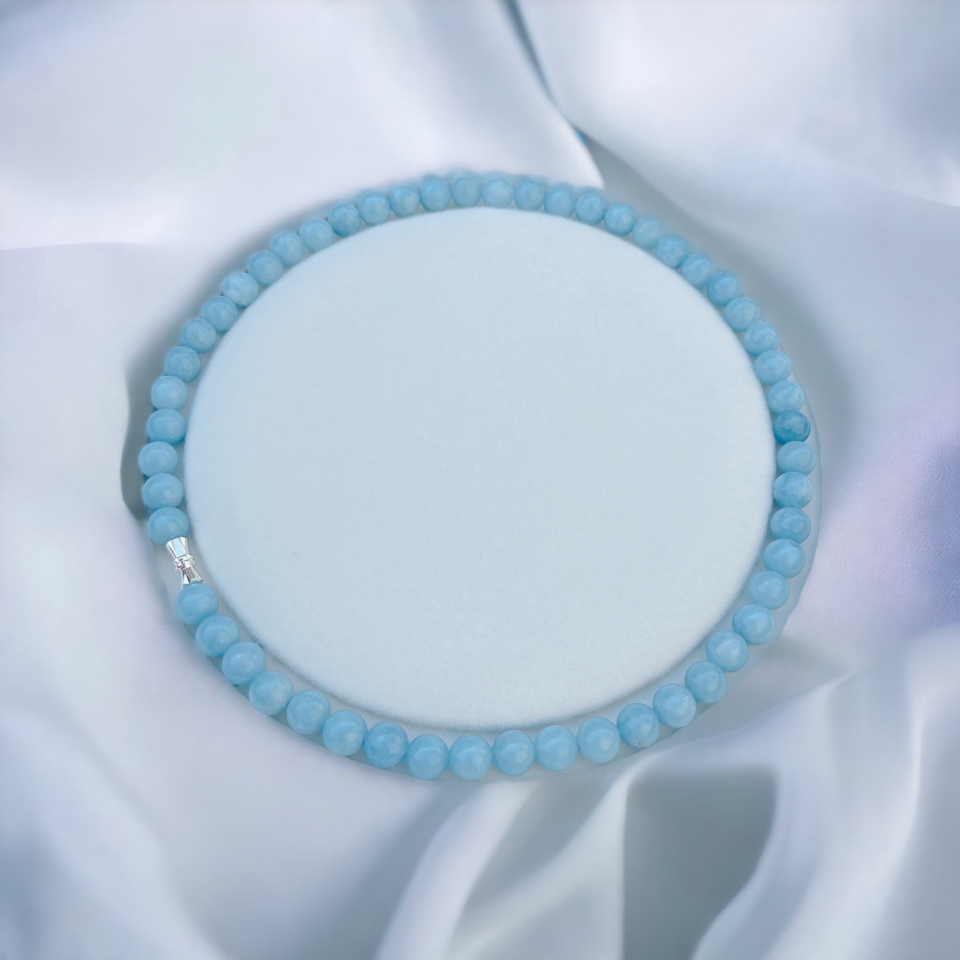 Dây Chuyền Đá Thạch Anh Màu Aquamarine 8 Ly - Thắng Giang