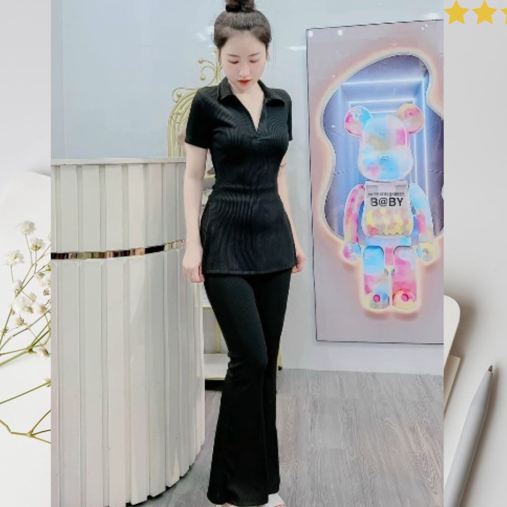 Alternative view of Set Bộ Đồ Nữ Áo Cổ Sơ Mi Tay Ngắn Xẻ Tà Kèm Quần Dài M889 - Lisa