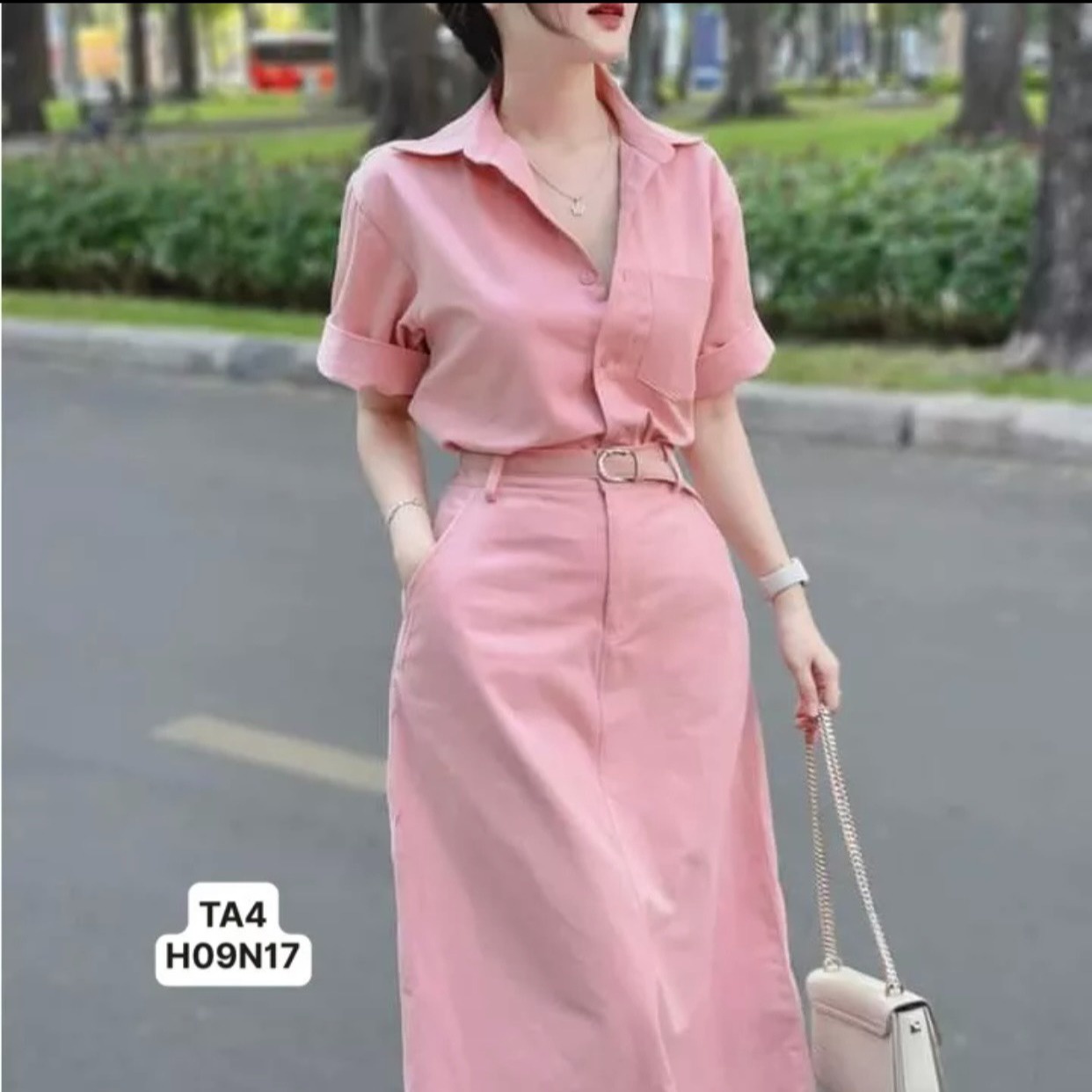 Alternative view of Set Bộ Đồ Nữ Áo Sơ Mi Tay Ngắn Mix Chân Váy Dài Dd210 - Nana House