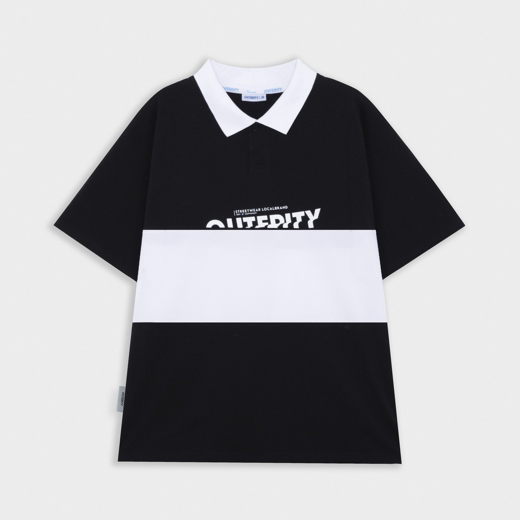 Alternative view of Áo Polo Unisex Nam Nữ Form Rộng Phối Màu Đen Trắng Học Sinh