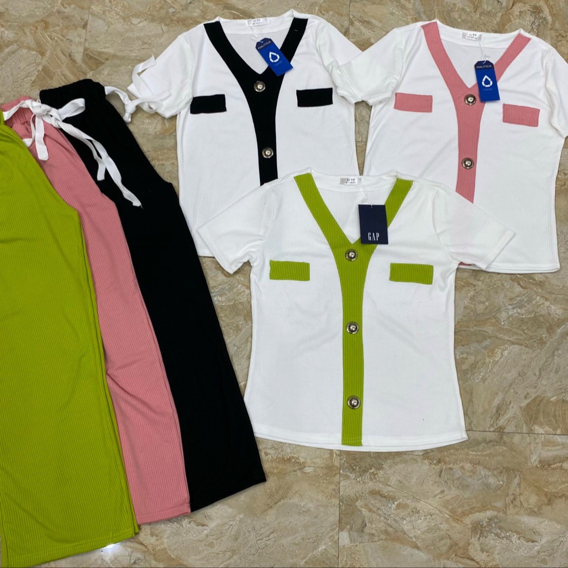 Alternative view of Set Nữ Quần Dài Áo Phối Viền Đủ Màu Sắc Chất Thun Gân