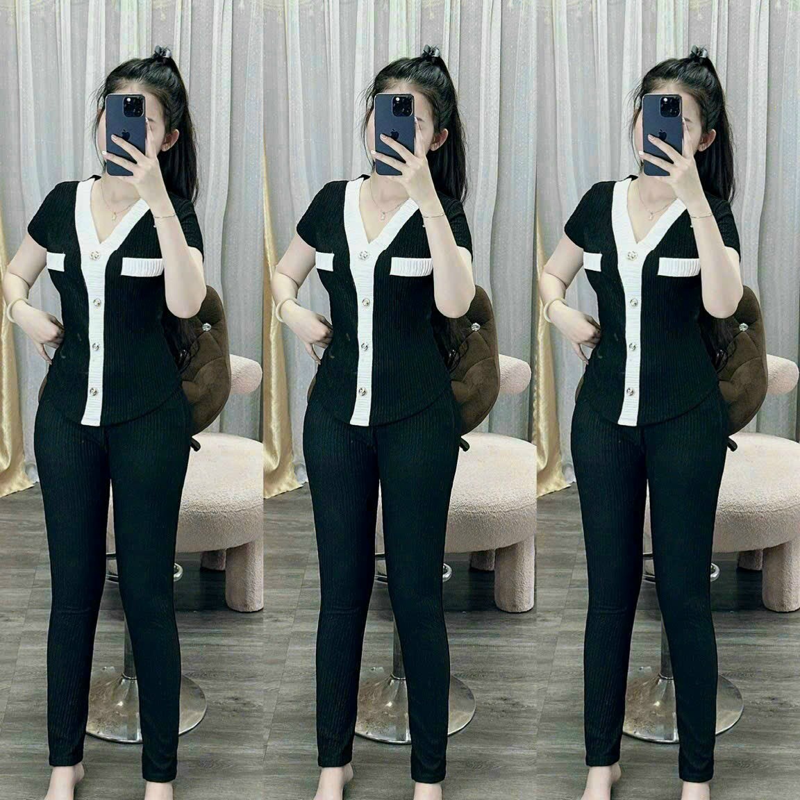 Alternative view of Set Bộ Đồ Nữ Áo Thun Cổ Tim Tay Ngắn Kèm Quần Dài Chất Thun Xốp M920 - Lisa