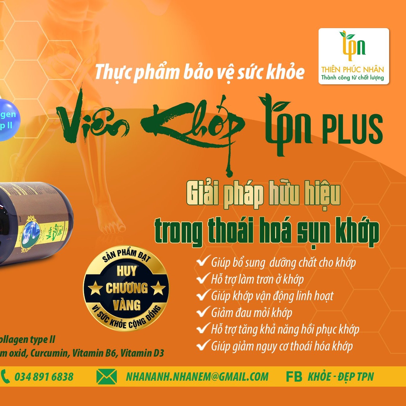 Viên Khớp Tpn Plus Hộp 90v Hỗ Trợ Tăng Khả Năng Hồi Phục Khớp, Giúp Giảm Nguy Cơ Thoái Hóa Khớp.- Tpn