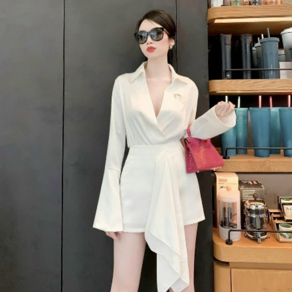 Alternative view of Set Áo Sơ Mi Tay Dài Kèm Chân Váy Chữ A Chất Tuyết Nhung M934 - Aine