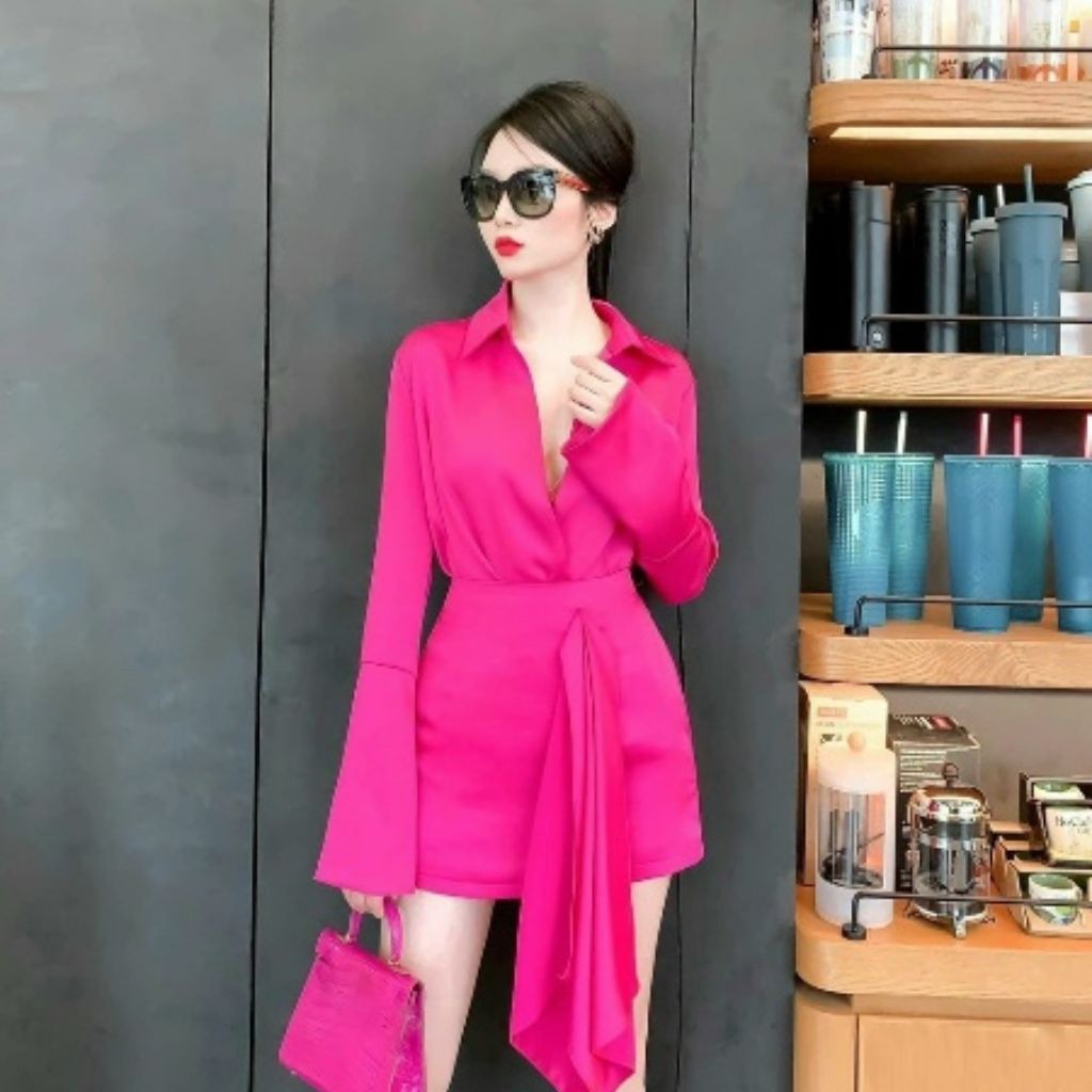 Set Áo Sơ Mi Tay Dài Kèm Chân Váy Chữ A Chất Tuyết Nhung M934 - Lisa