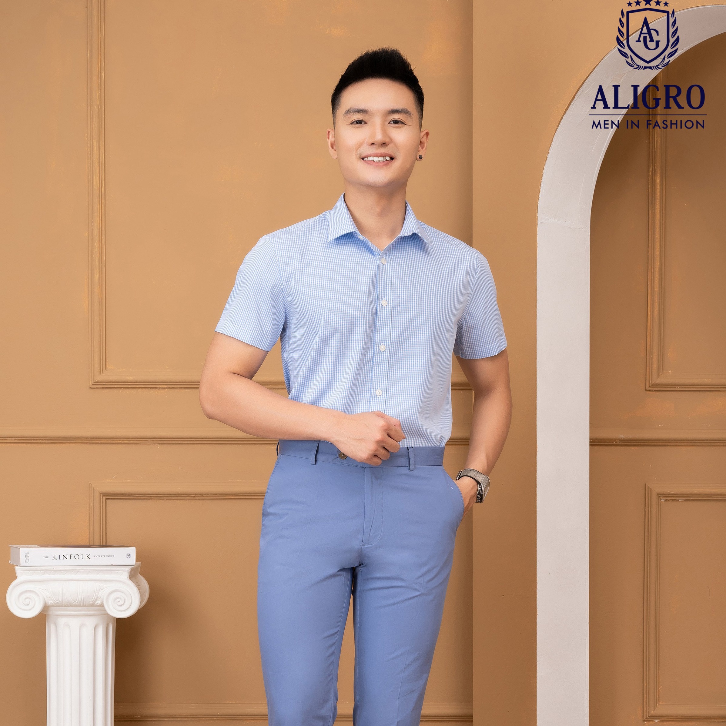 Alternative view of Áo Sơ Mi Baboo Slimfit Cộc Tay Kẻ Xanh Dương Algs-c121 - Aligro