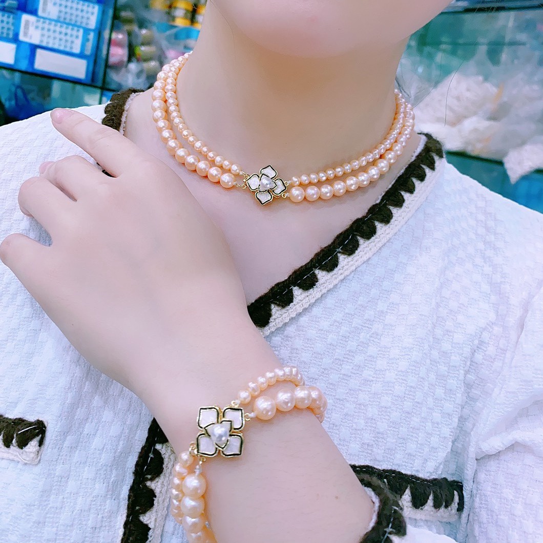 Bộ Trang Sức Ngọc Trai Nuôi Thiên Nhiên Hai Tầng Khóa Thời Trang - Thắng Giang