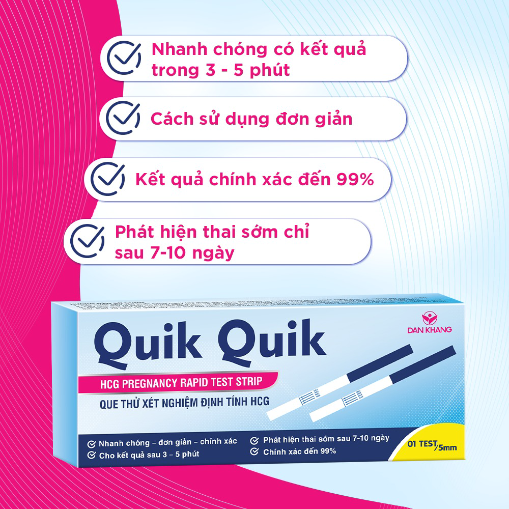 Alternative view of Que Thử Thai Quik Quik Hiệu Quả Nhanh Chóng, Đơn Giản, Tiện Lợi, Chính Xác 1 Que/hộp -dân Khang