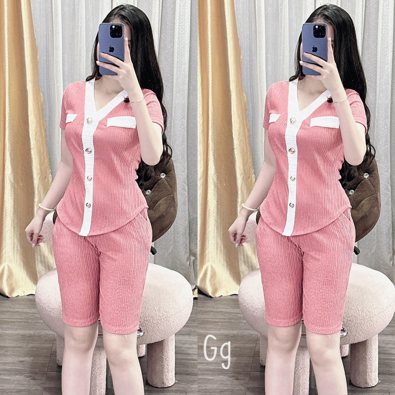 Set Đồ Bộ Vải Xốp Ngố Viền Cổ Trắng Hàng Quảng Châu- Ausa House