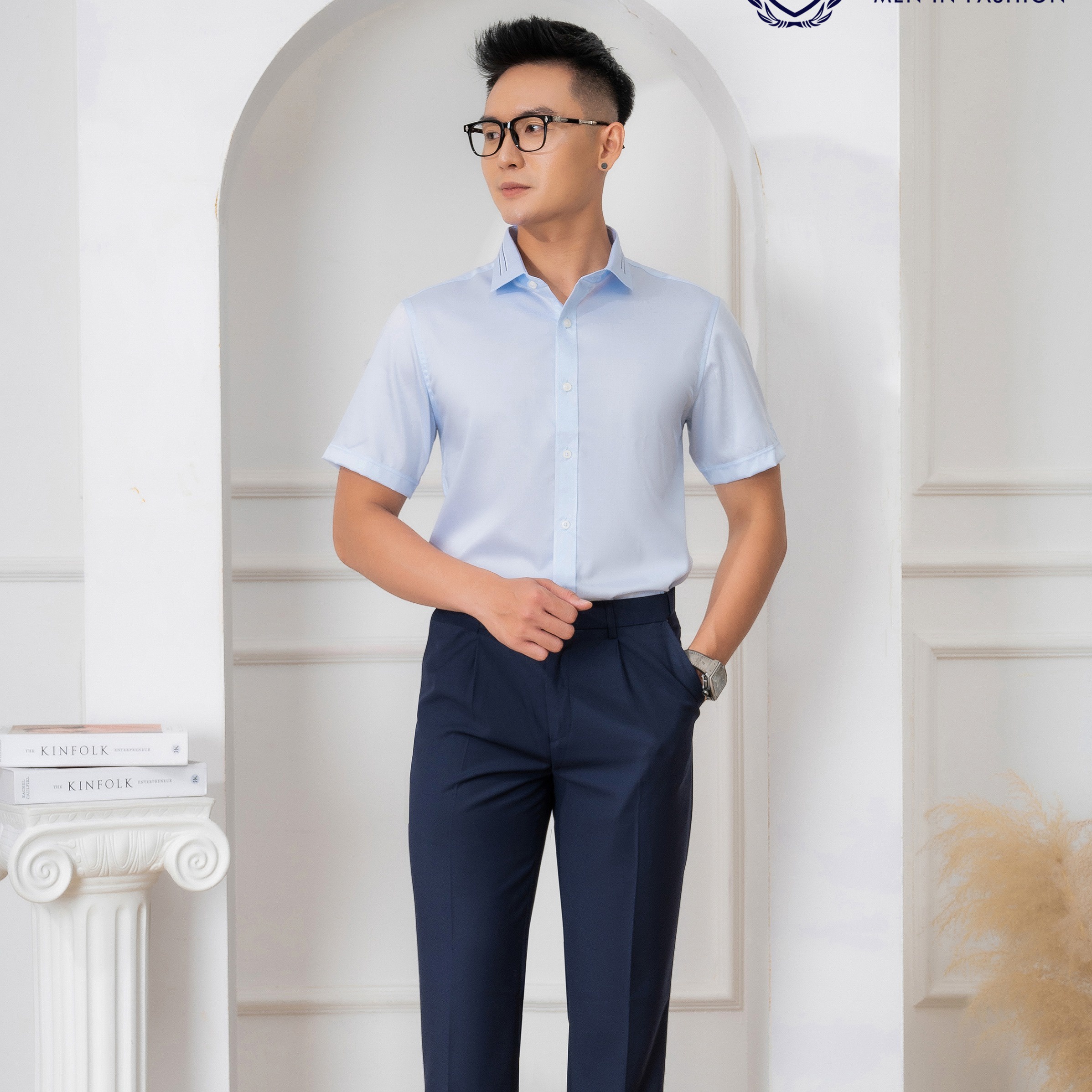 Alternative view of Áo Sơ Mi Nam Ngắn Tay Vải Cotton Chống Nhăn, Kháng Khuẩn Cao Cấp Form Slim Vừa Công Sở Algs-c114 - Aligro