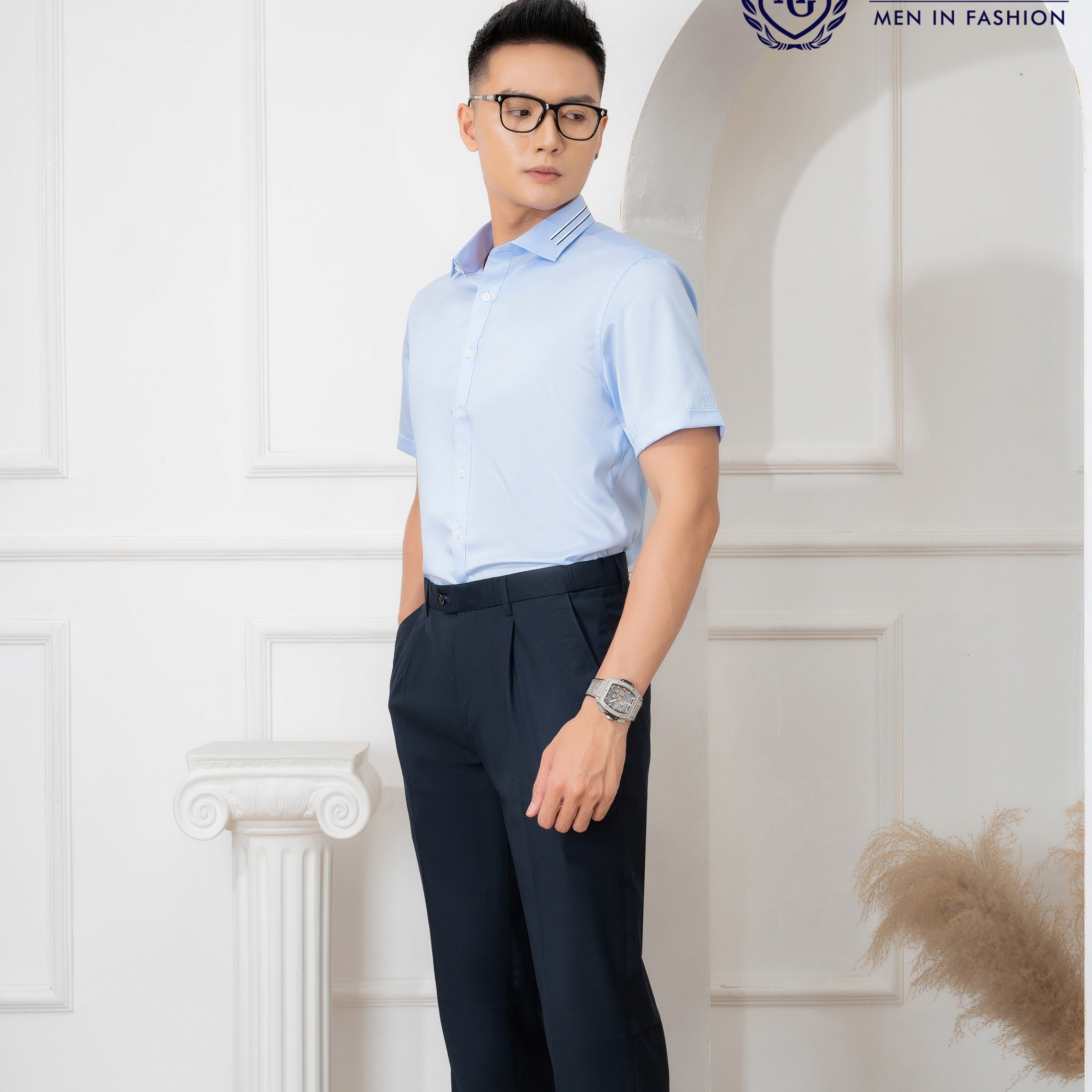 Alternative view of Áo Sơ Mi Cộc Tay Cotton Chống Nhăn Blue Alg-c111 - Aligro