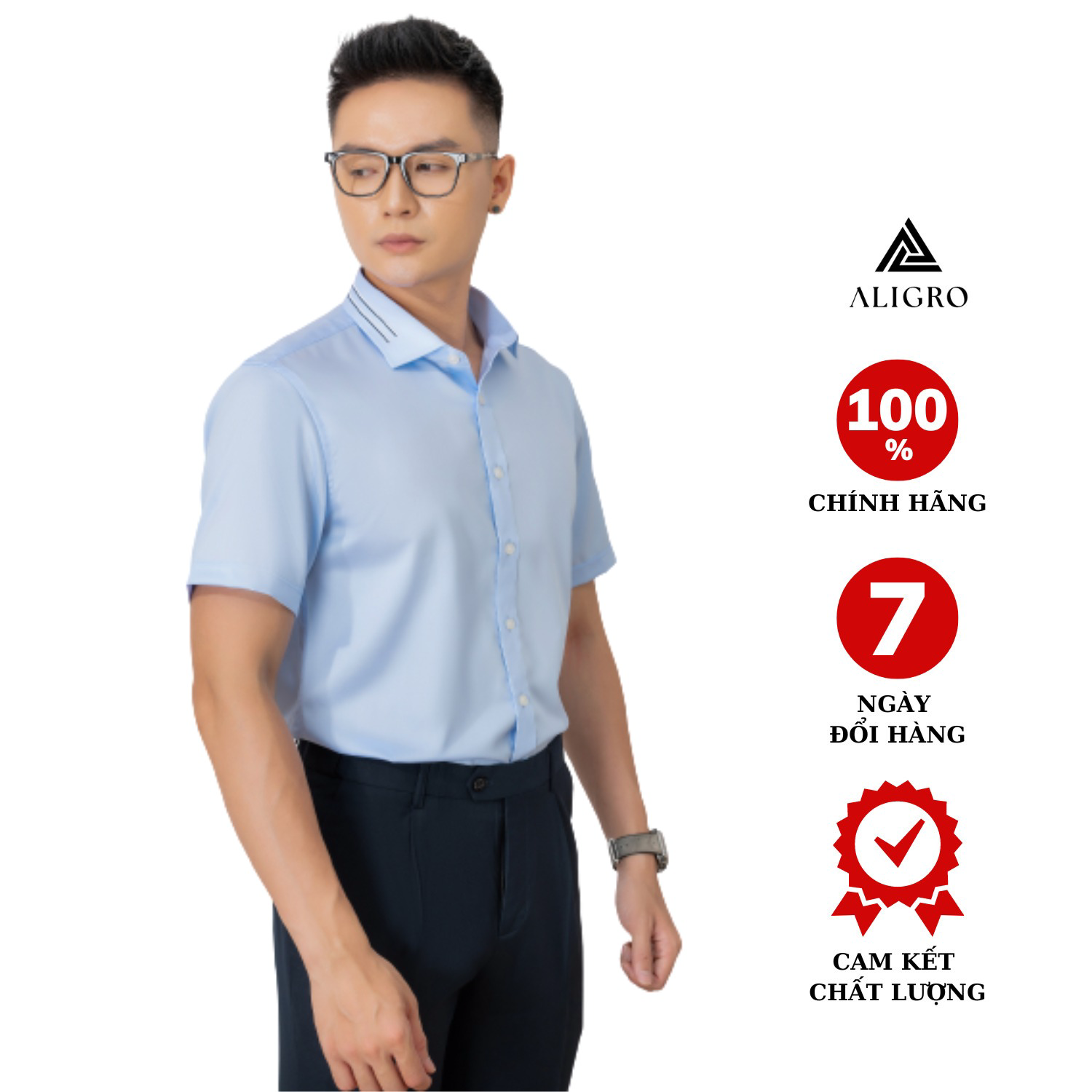 Áo Sơ Mi Cộc Tay Cotton Chống Nhăn Blue Alg-c111 - Aligro