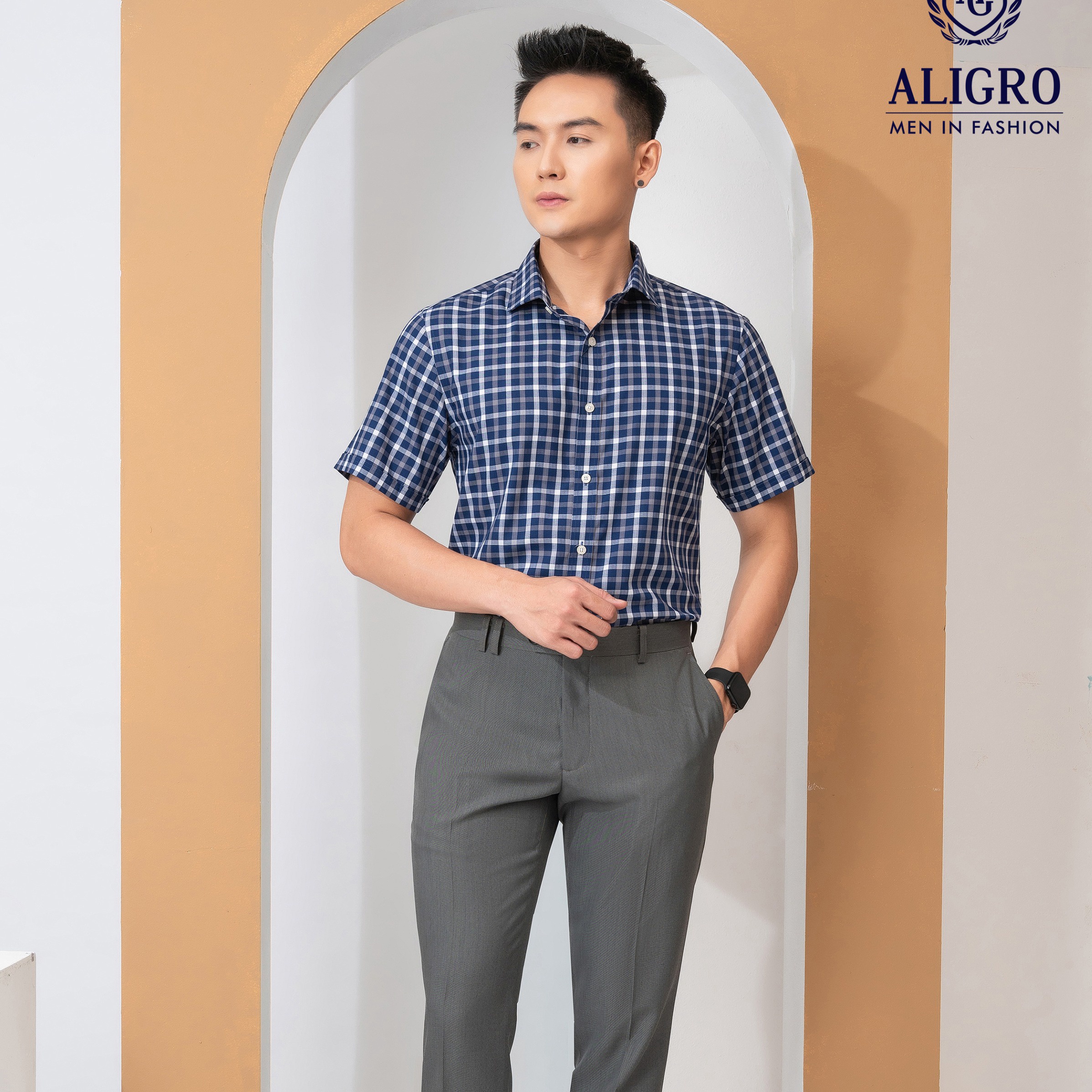 Alternative view of Áo Sơ Mi Cộc Tay Kẻ Ô Vuông Algs-c109 - Aligro