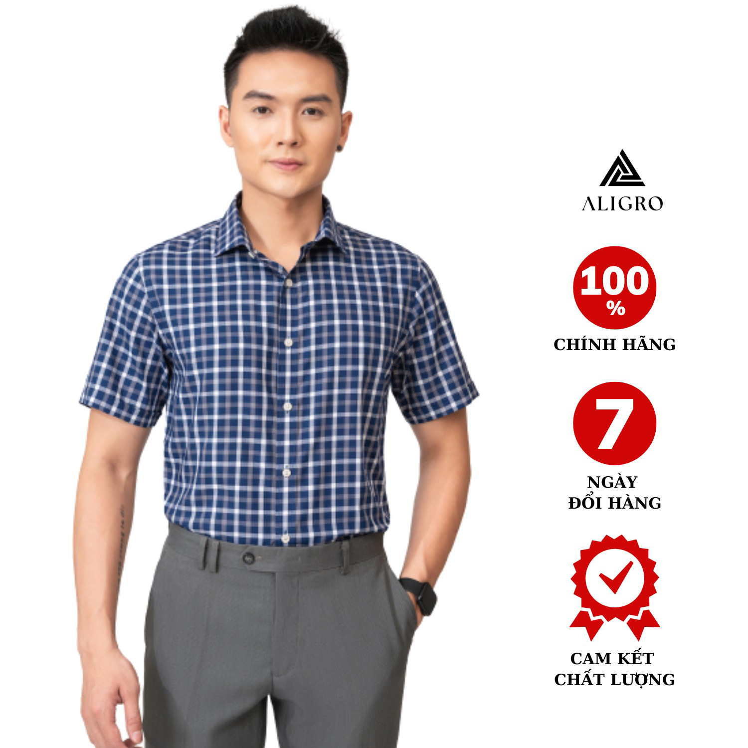 Áo Sơ Mi Cộc Tay Kẻ Ô Vuông Algs-c109 - Aligro