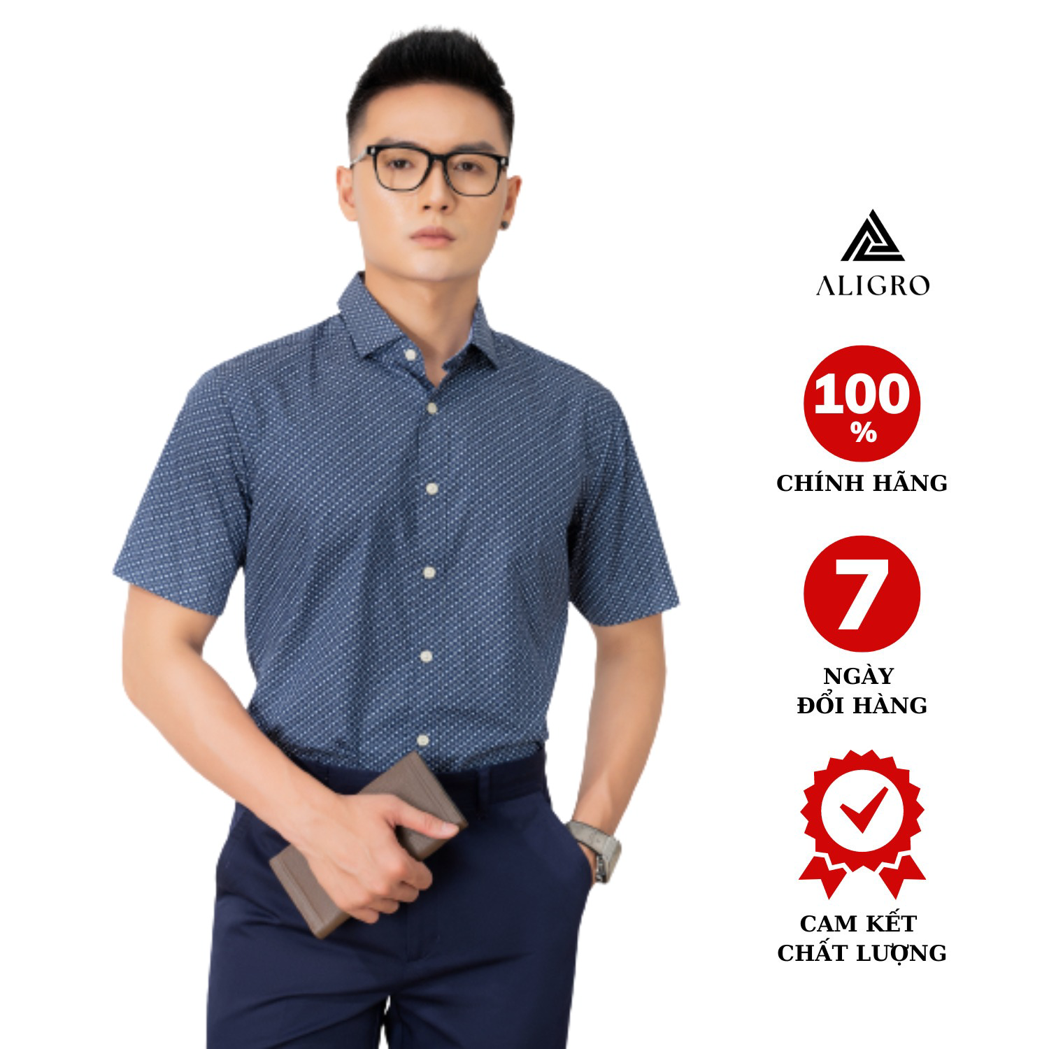 Áo Sơ Mi Cộc Tay Xanh Navy Algs-c91 - Aligro