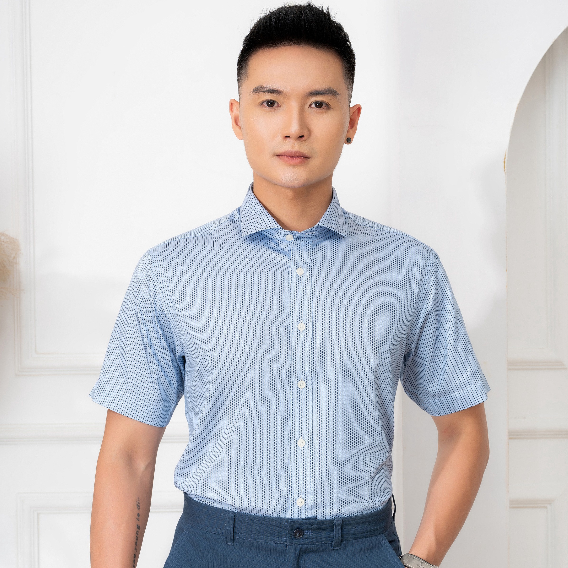 Alternative view of Áo Sơ Mi Cộc Tay Xanh Chấm Đen Algs-c85 - Aligro