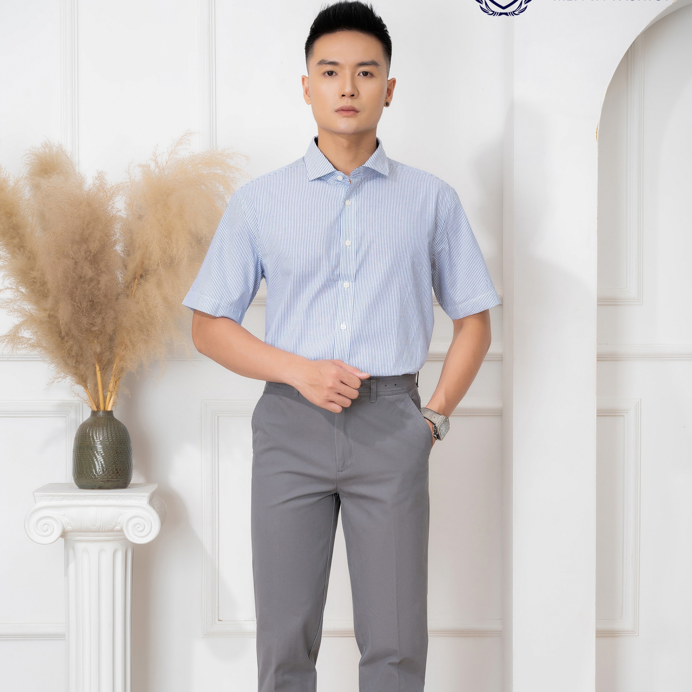 Áo Sơ Mi Cộc Tay Kẻ Xanh Algs-c82 - Aligro