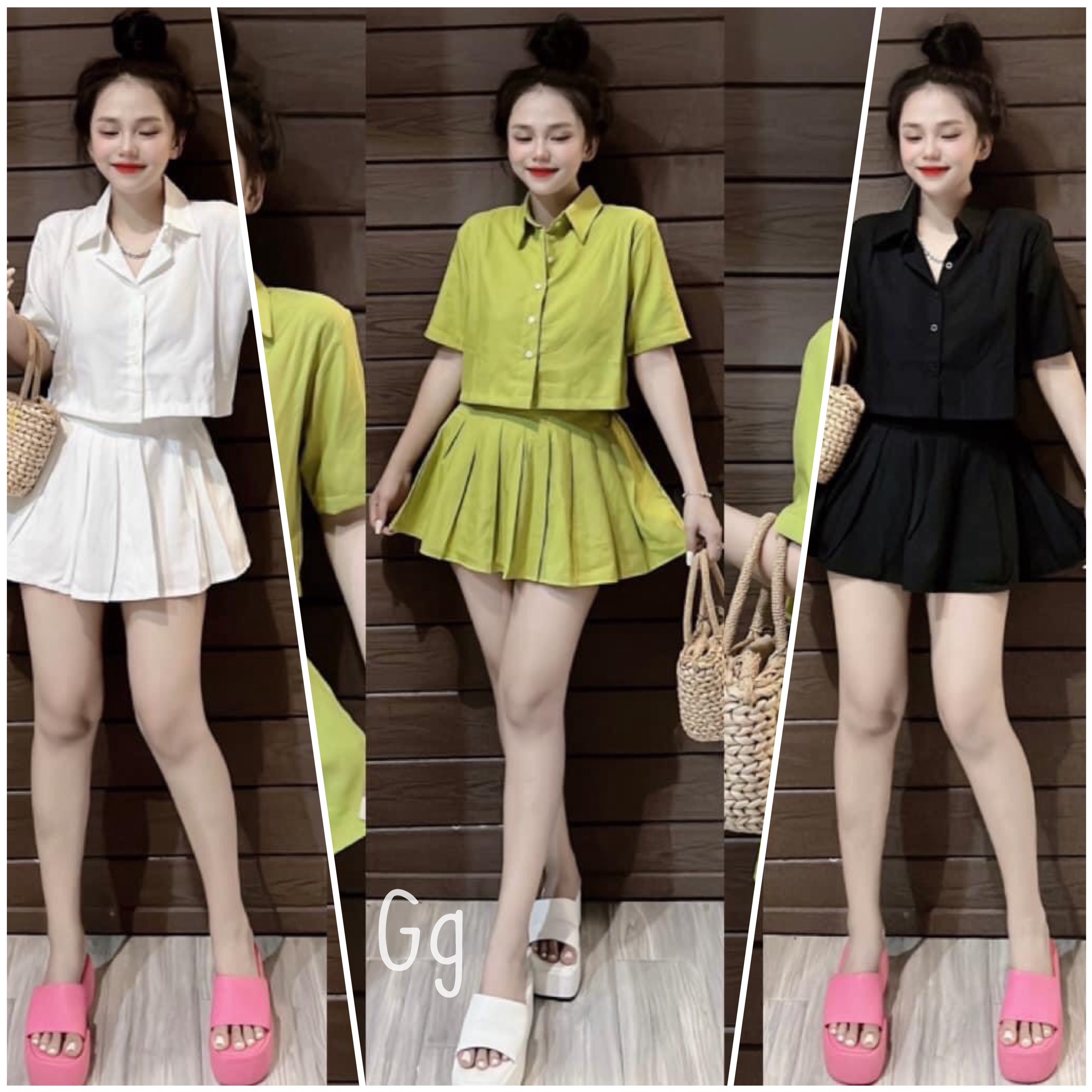 Set Áo Croptop Tay Lỡ Và Chân Váy Xếp Ly - Ausa House