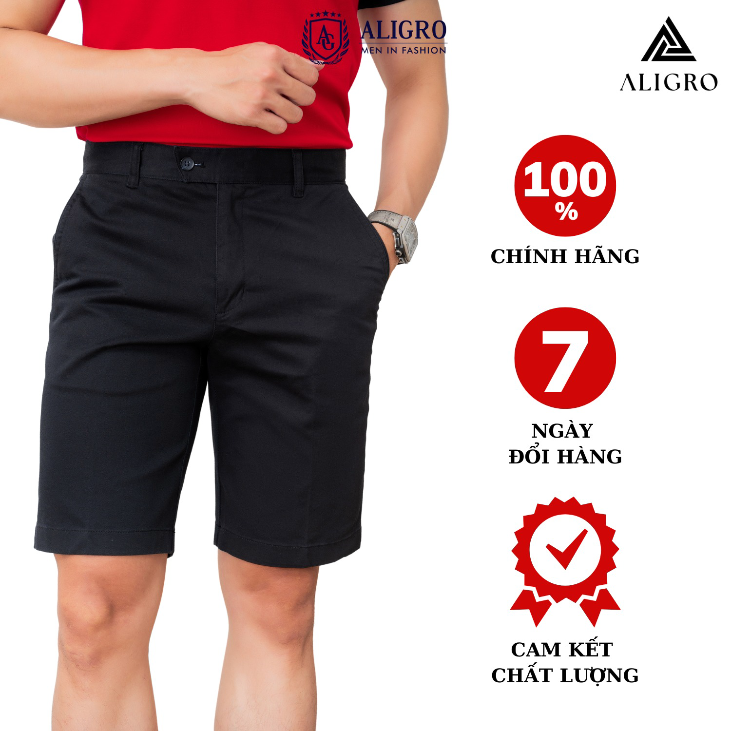 Quần Short Nam Màu Đen Chất Liệu Kaki Dáng Basic Trẻ Trung Năng Động Algqs1067 - Aligro