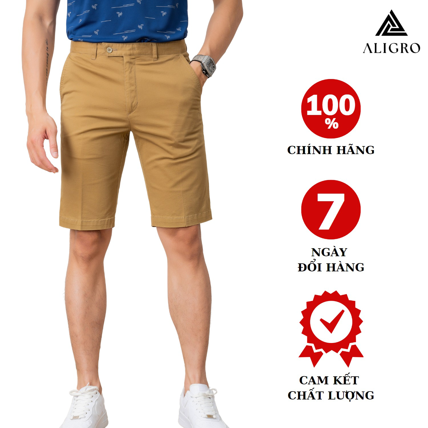 Quần Short Kaki Nam Màu Be Nhạt Algqs1069 - Aligro