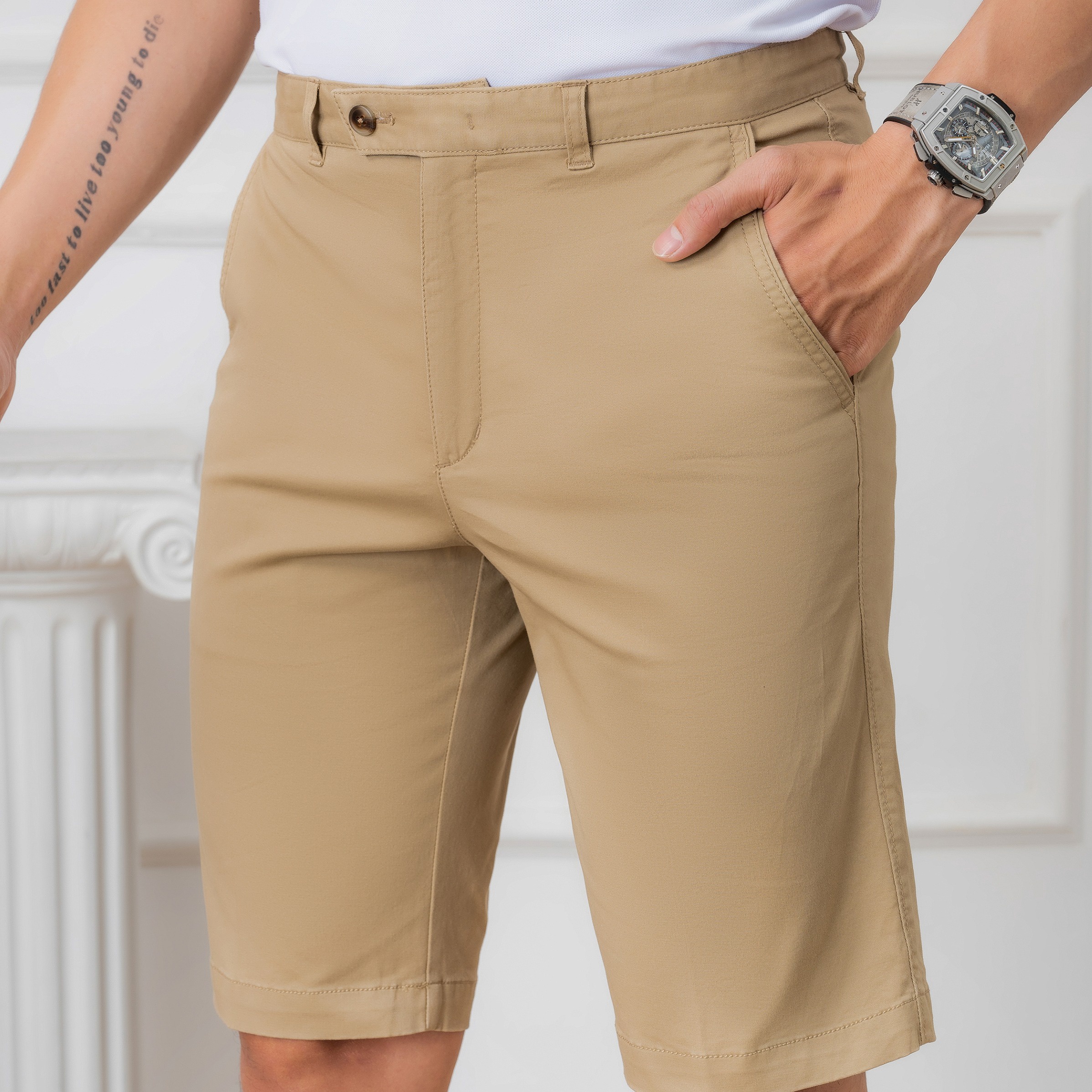 Alternative view of Quần Short Kaki Nam Màu Be Algqs1074 - Aligro