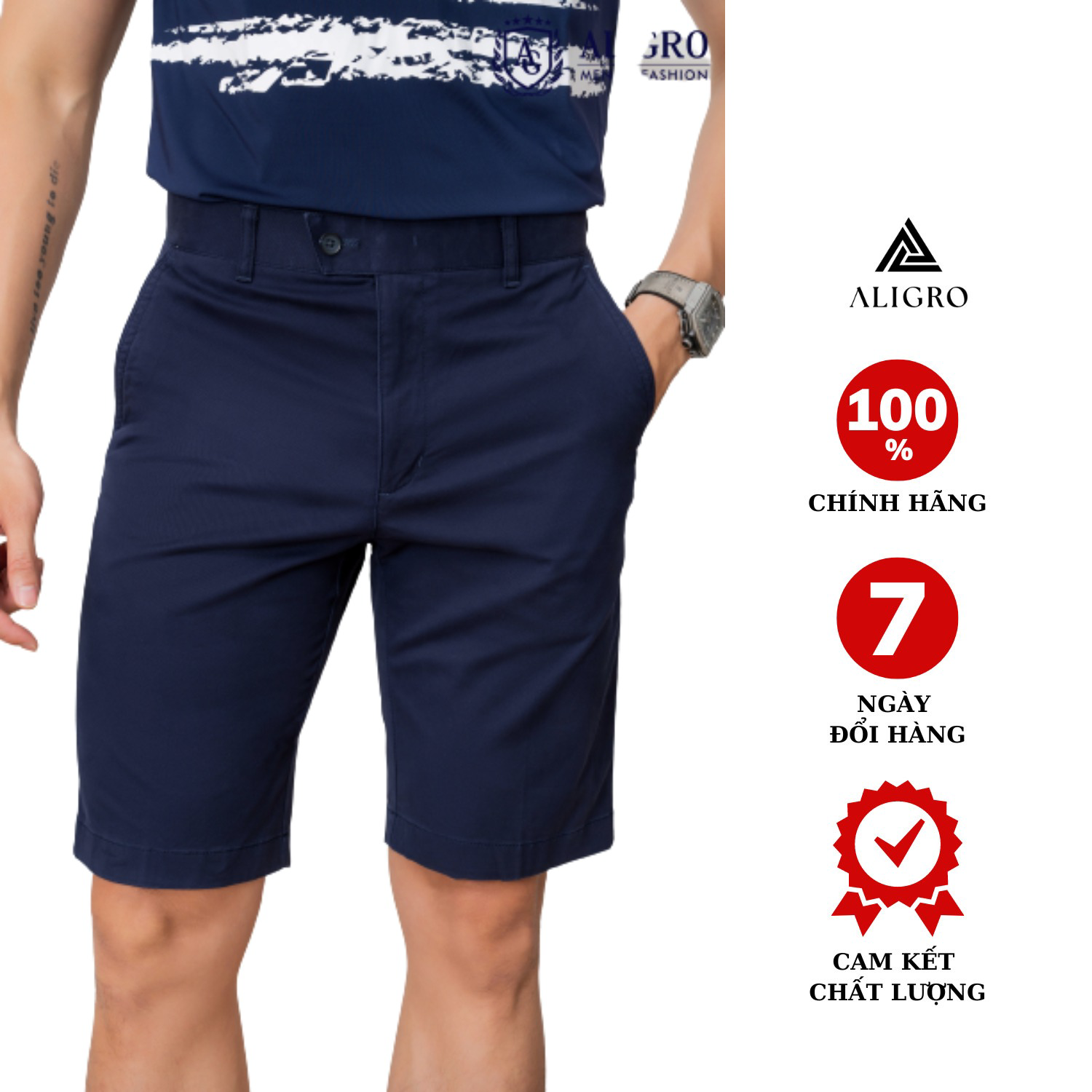 Quần Short Kaki Nam Màu Navy Algqs1075 - Aligro