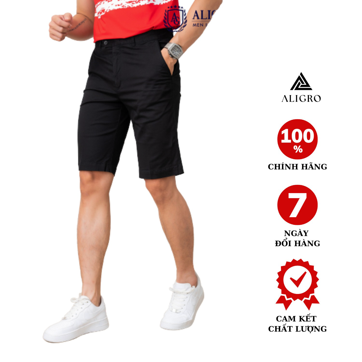 Quần Short Kaki Nam Màu Đen Algqs1076 - Aligro