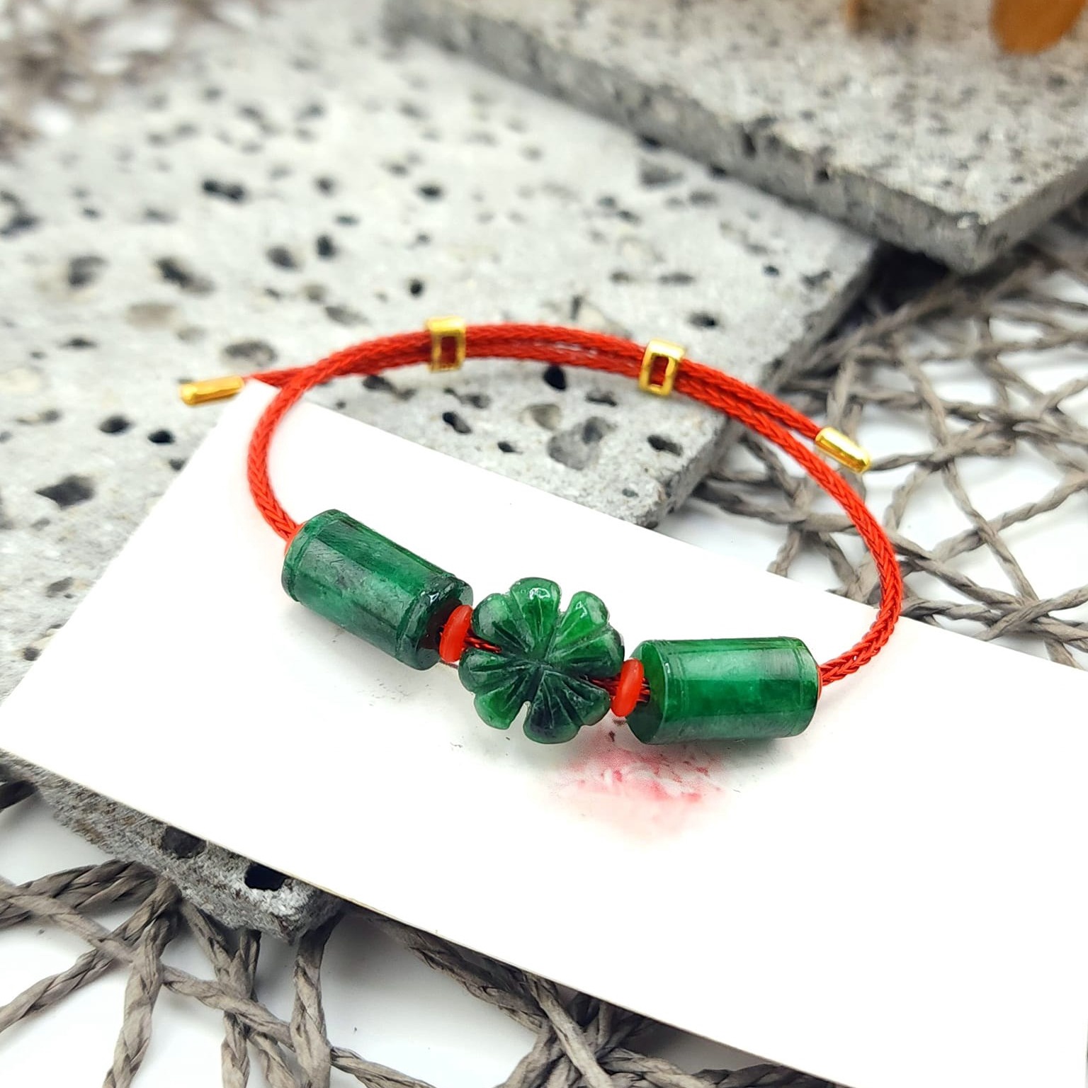 Vòng Tay Cỏ Bốn Lá Phối Lu Thống Ngọc Cẩm Thạch Sơn Thủy Thiên Nhiên - Thắng Giang
