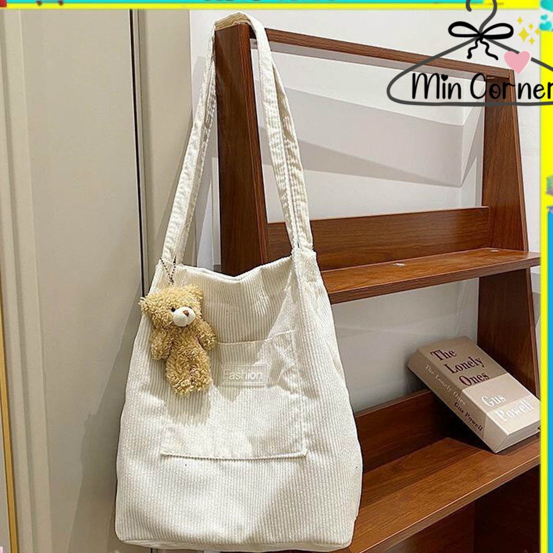 Alternative view of Túi Tote Nhung Unisex Màu Trắng Trơn Mt105 - Min Corner