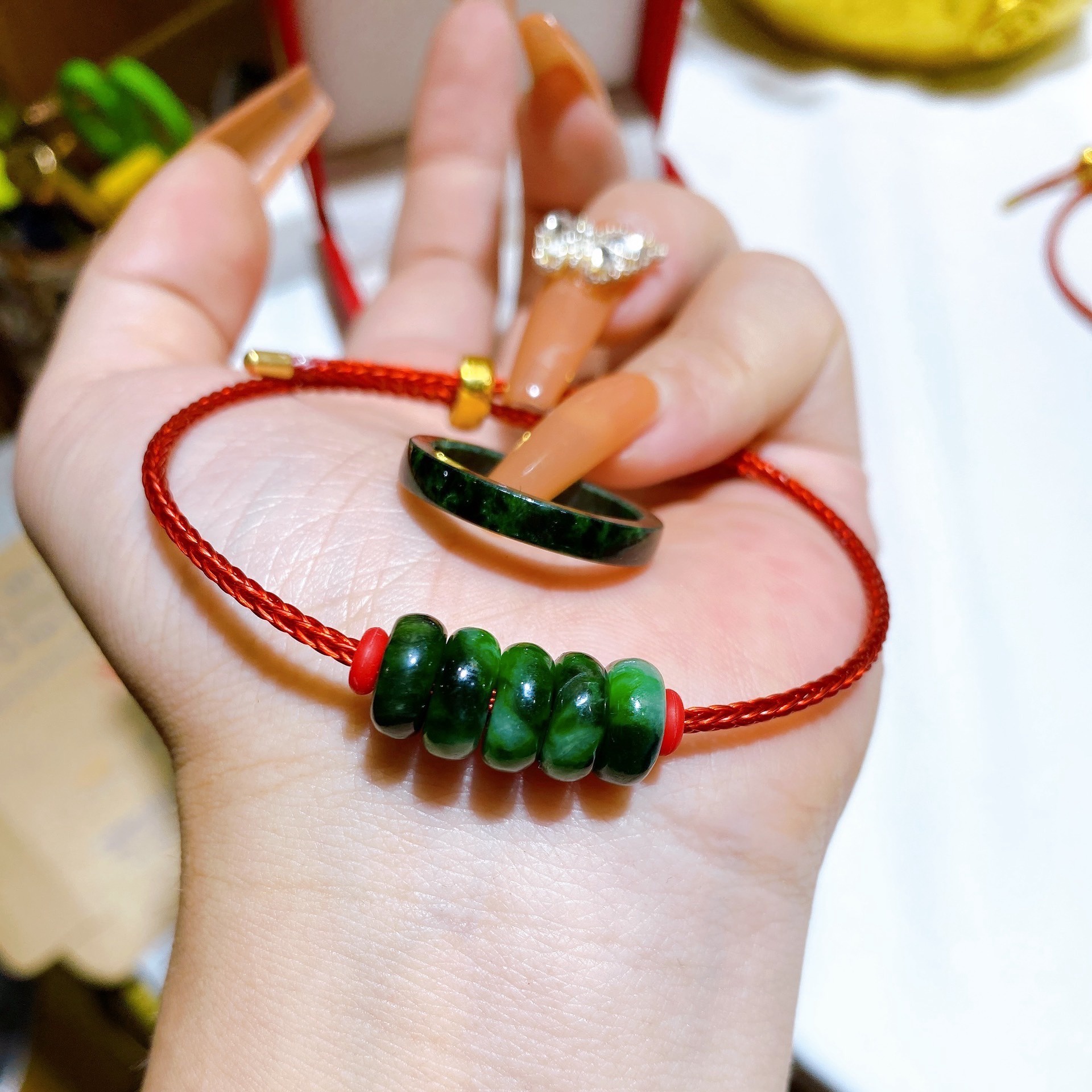 Bộ Trang Sức Ngũ Điếu Ngọc Cẩm Thạch Sơn Thủy Thiên Nhiên - Thắng Giang