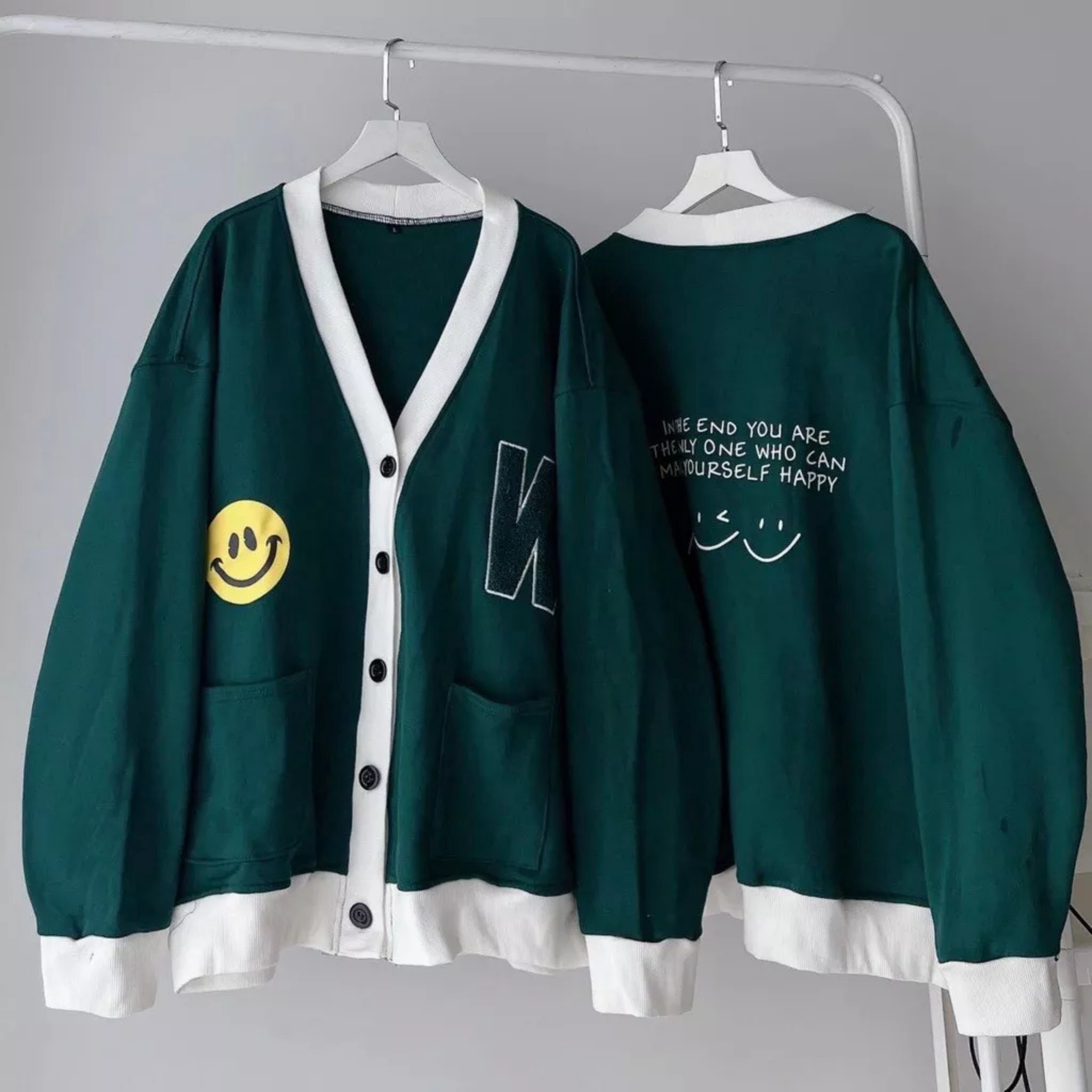 Áo Khoác Cadigan Nữ Mặt Cười Nỉ Cotton