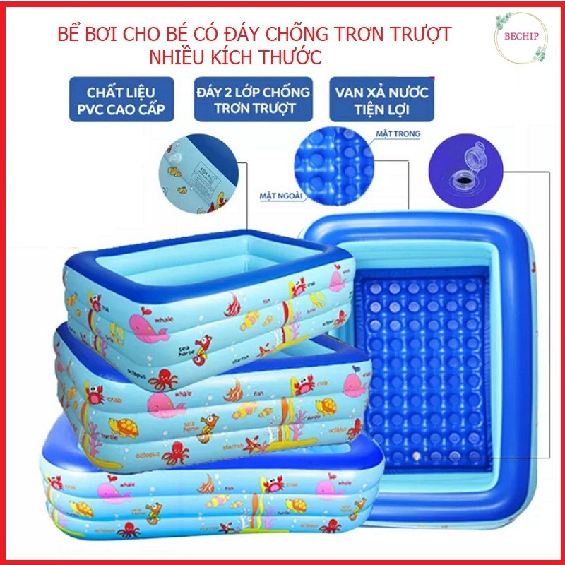 [không Kèm Bơm + Tặng Kèm Keo Và 2 Miếng Vá ] Bể Bơi Cho Bé Có Đáy Chống Trơn Trượt Đủ Kích Thước Ctb145 - Bechip