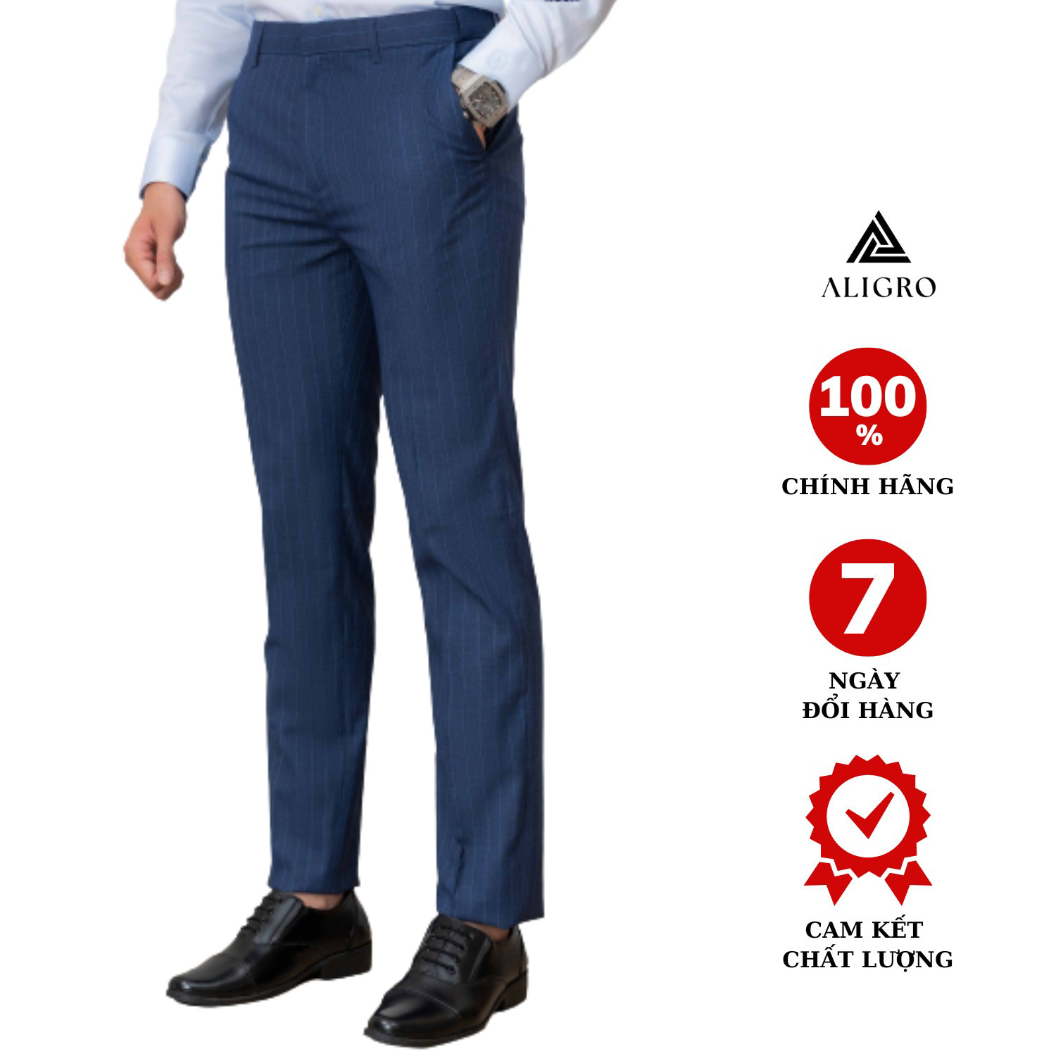 Quần Âu Màu Xanh Sáng Kẻ Sọc Algo1056 - Aligro