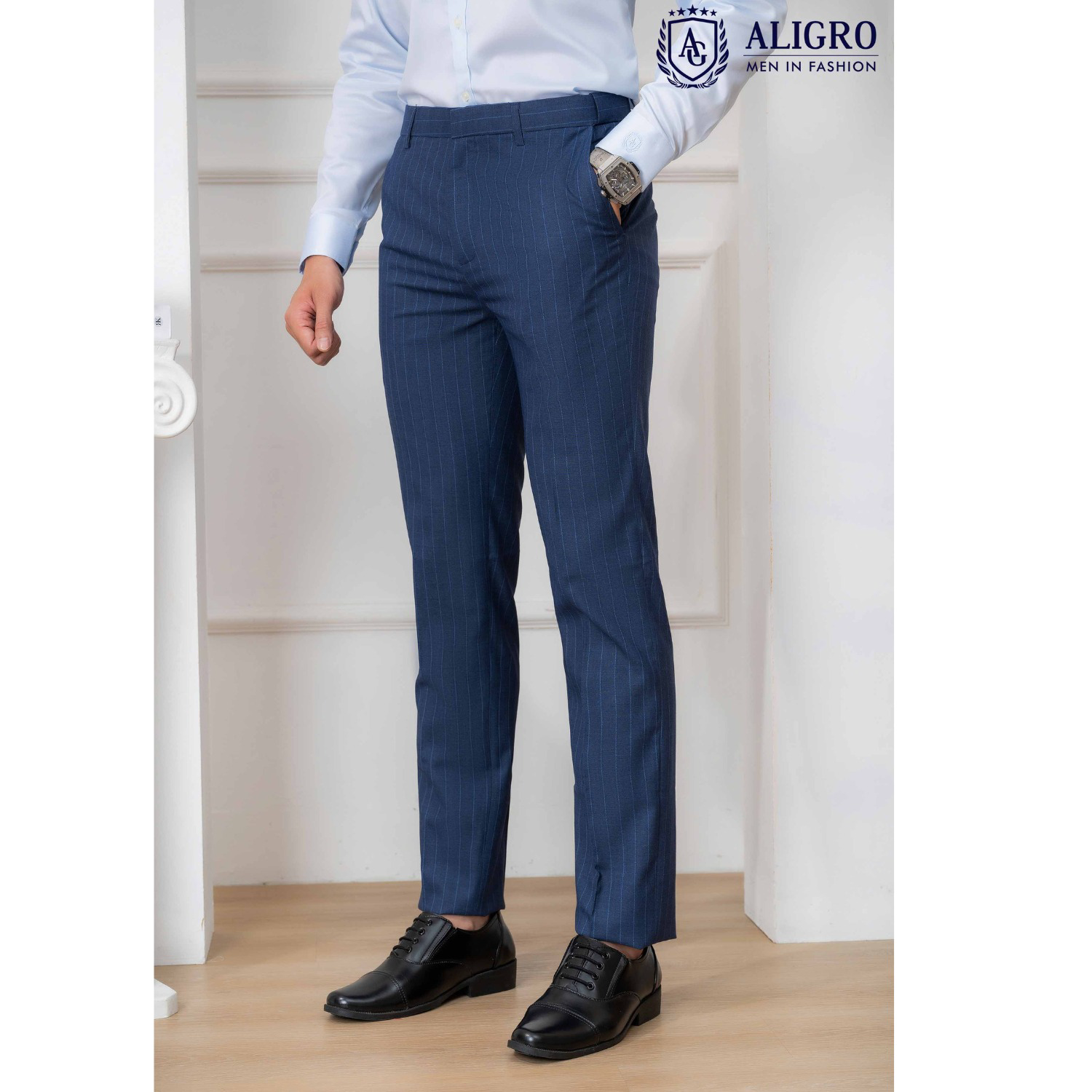 Alternative view of Quần Âu Màu Xanh Sáng Kẻ Sọc Algo1056 - Aligro