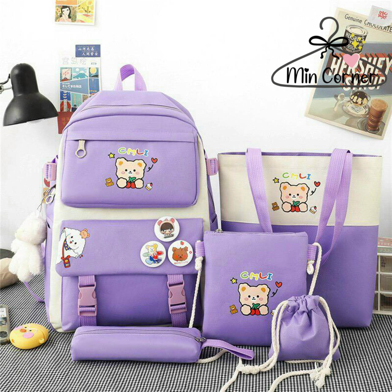 Set Balo 4 Món Cute Cmli Hình Gấu Mt117 - Min Corner