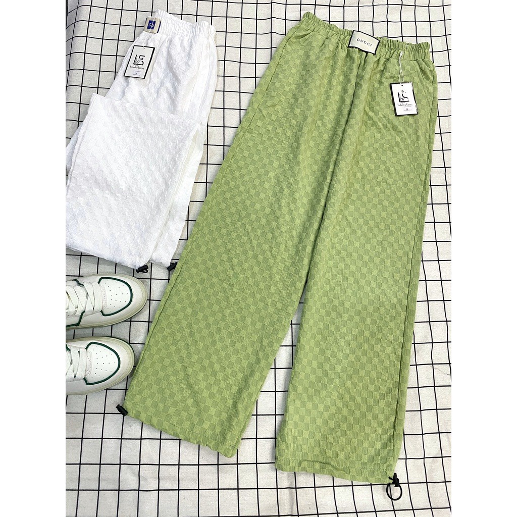 Quần Ống Rộng Dập Họa Tiết Caro Chất Xốp, Siêu Hack Dáng Sldcq88 -diepchi Fashion