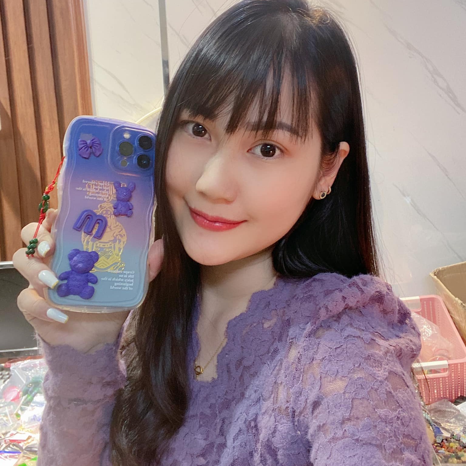 Alternative view of Móc Treo Điện Thoại Đồng Điếu Ngọc Cẩm Thạch Sơn Thủy Thiên Nhiên - Thắng Giang