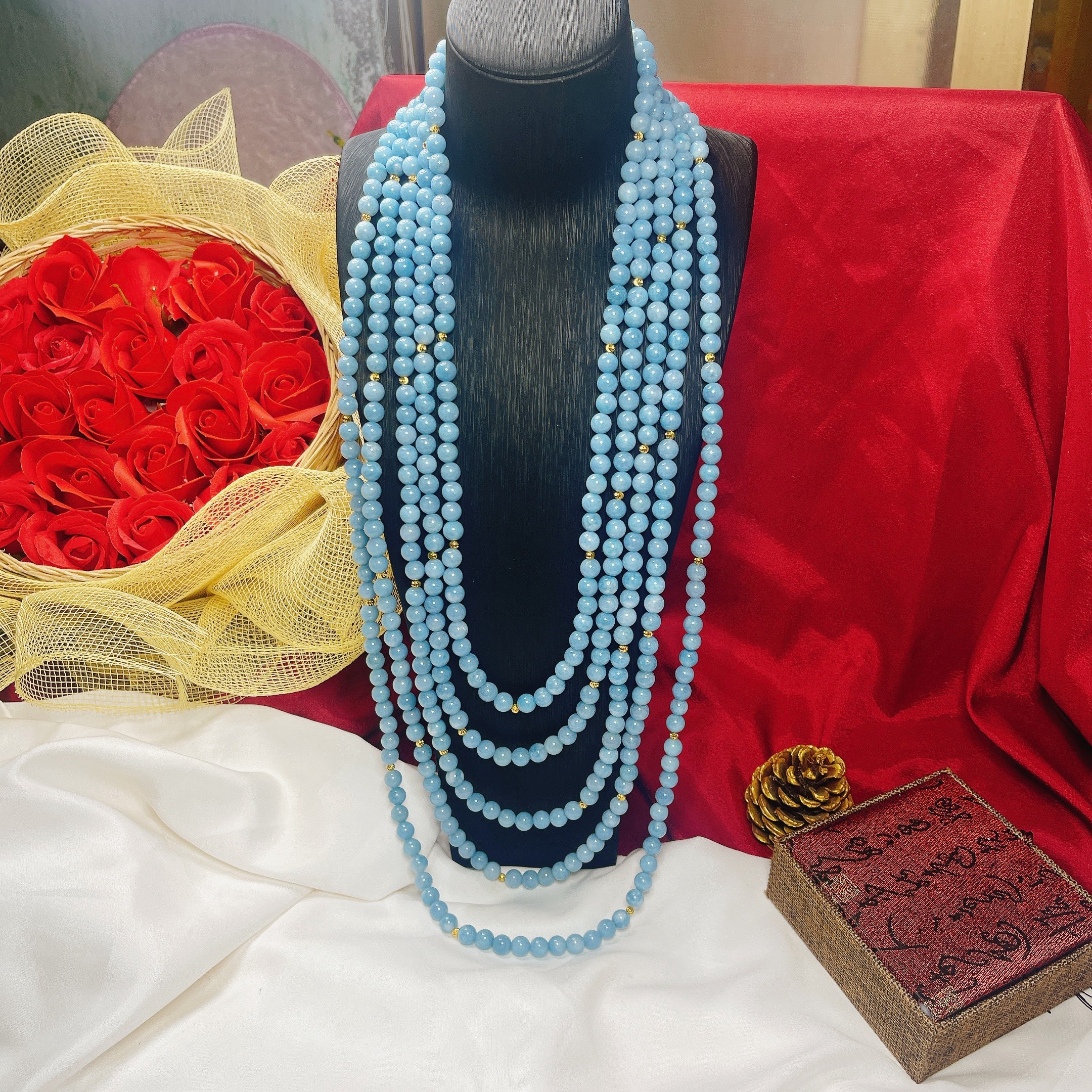 Alternative view of Chuỗi Vòng Cổ Thạch Anh Màu Aquamarine Thiên Nhiên Năm Tầng - Thắng Giang