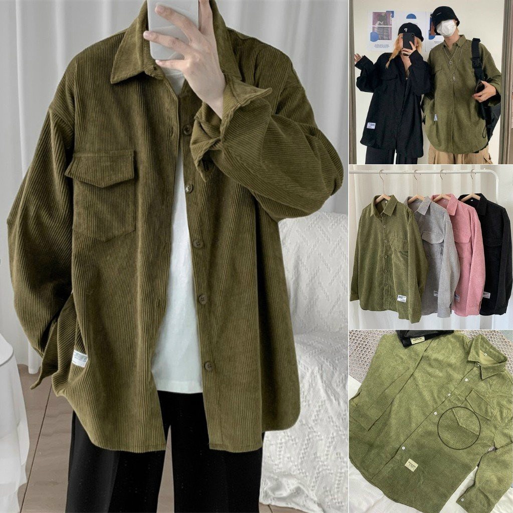 Alternative view of Áo Khoác Sơ Mi Nhung Tăm Gắn Logo Nam Nữ Kiểu Basic Dài Tay, Áo Oversize Sa12 - Sam Store