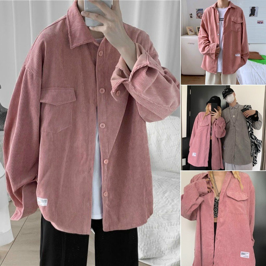 Áo Khoác Sơ Mi Nhung Tăm Gắn Logo Nam Nữ Kiểu Basic Dài Tay, Áo Oversize Sa12 - Sam Store