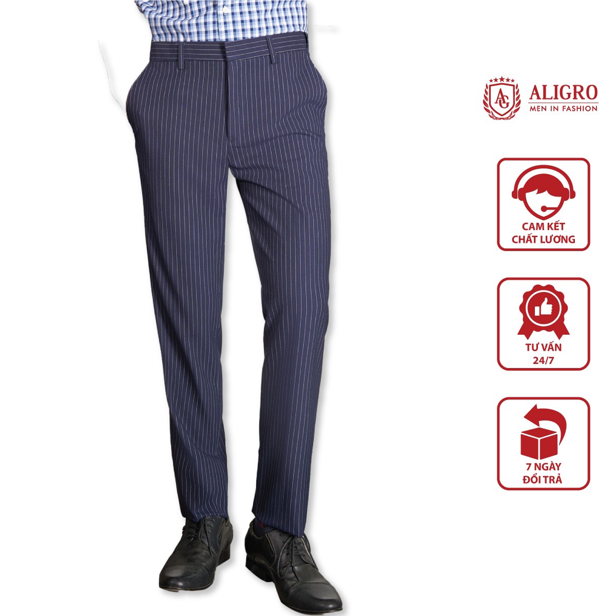 Quần Âu Navy Kẻ Trắng Algo1052 - Aligro